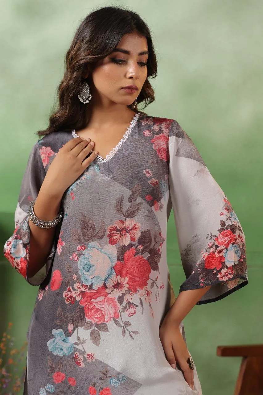 Floral V-Neck Straight Kurta