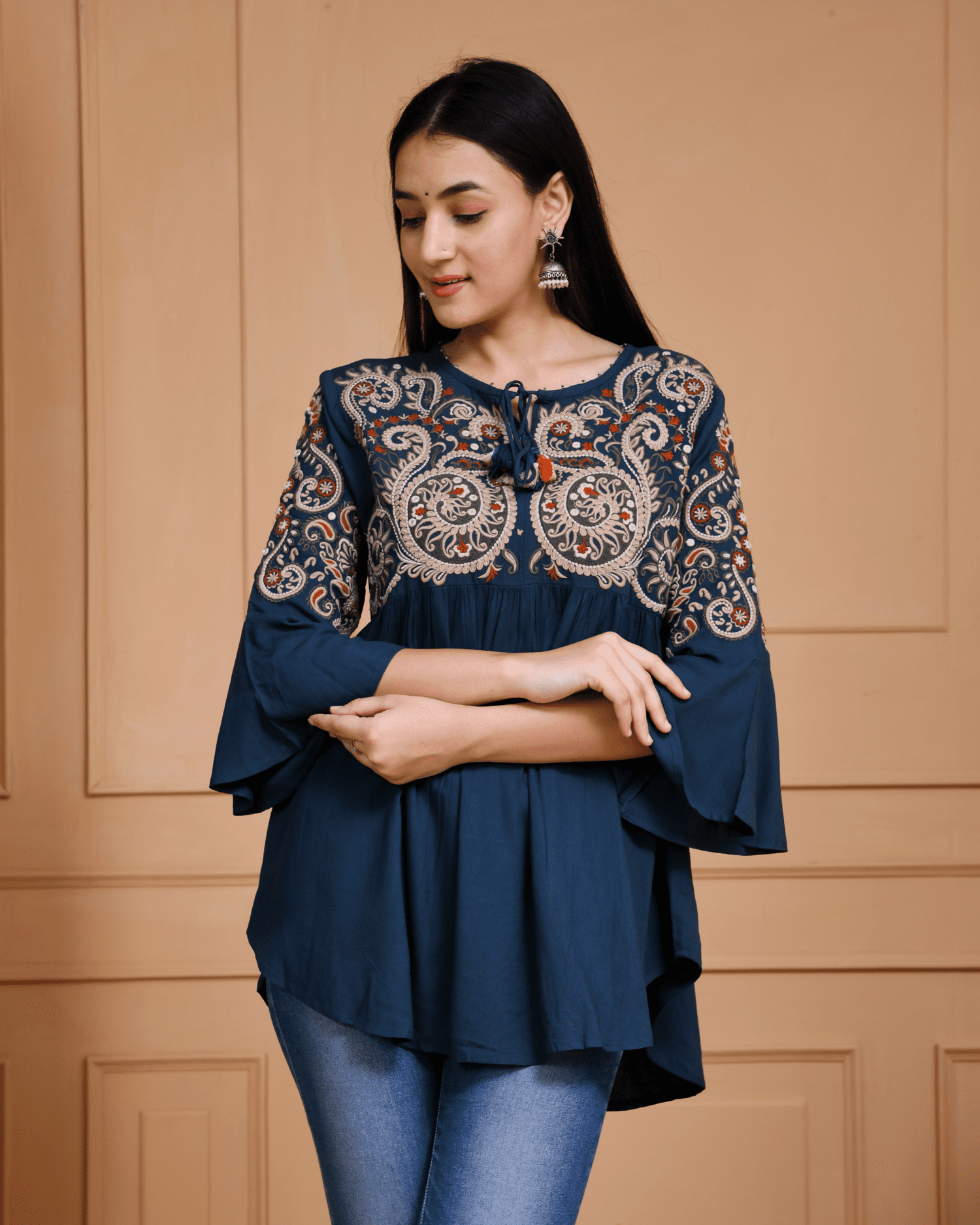 Embroidery Blue Top for Women