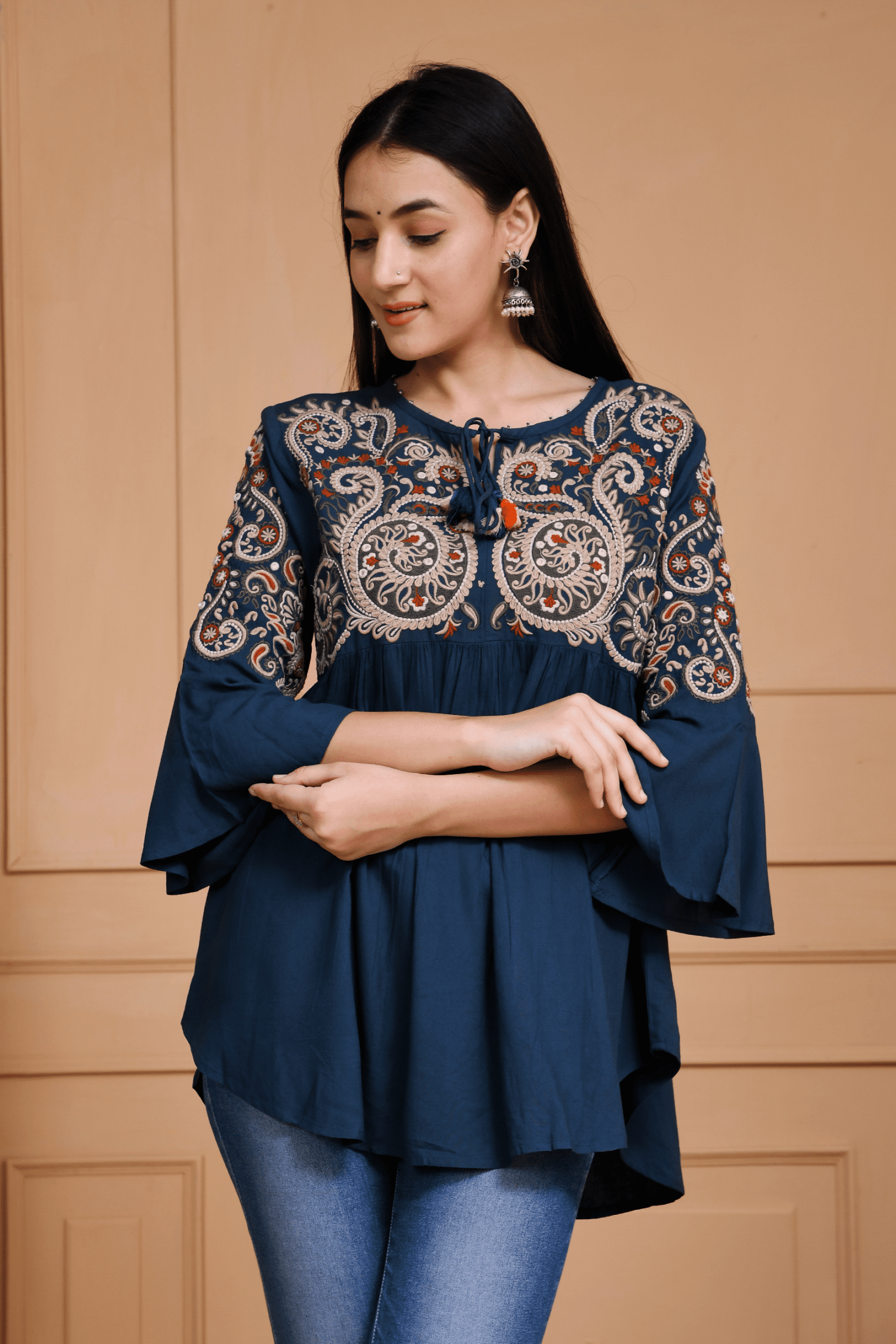 Embroidery Blue Top for Women