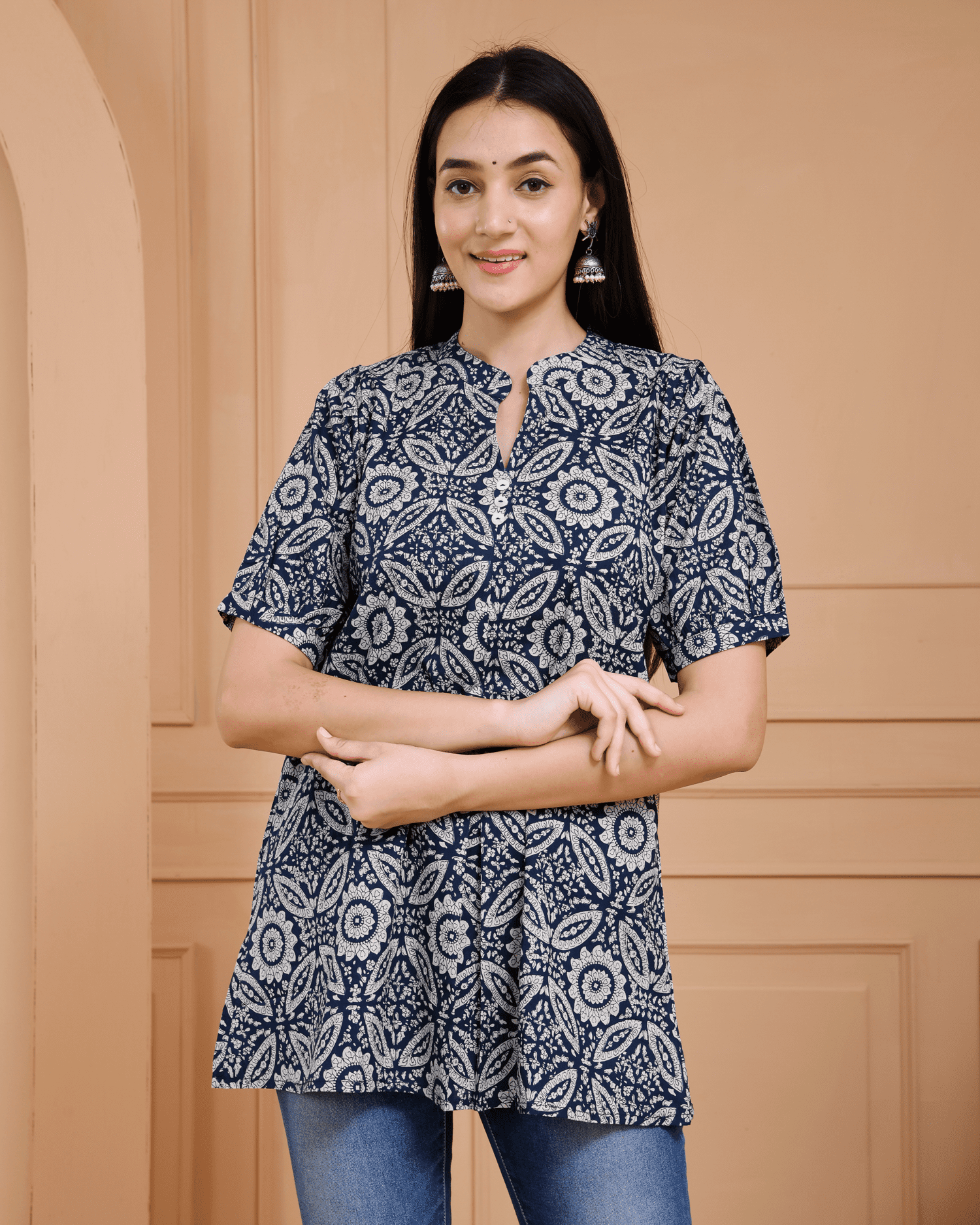 Block Printed Cotton Short Kurti