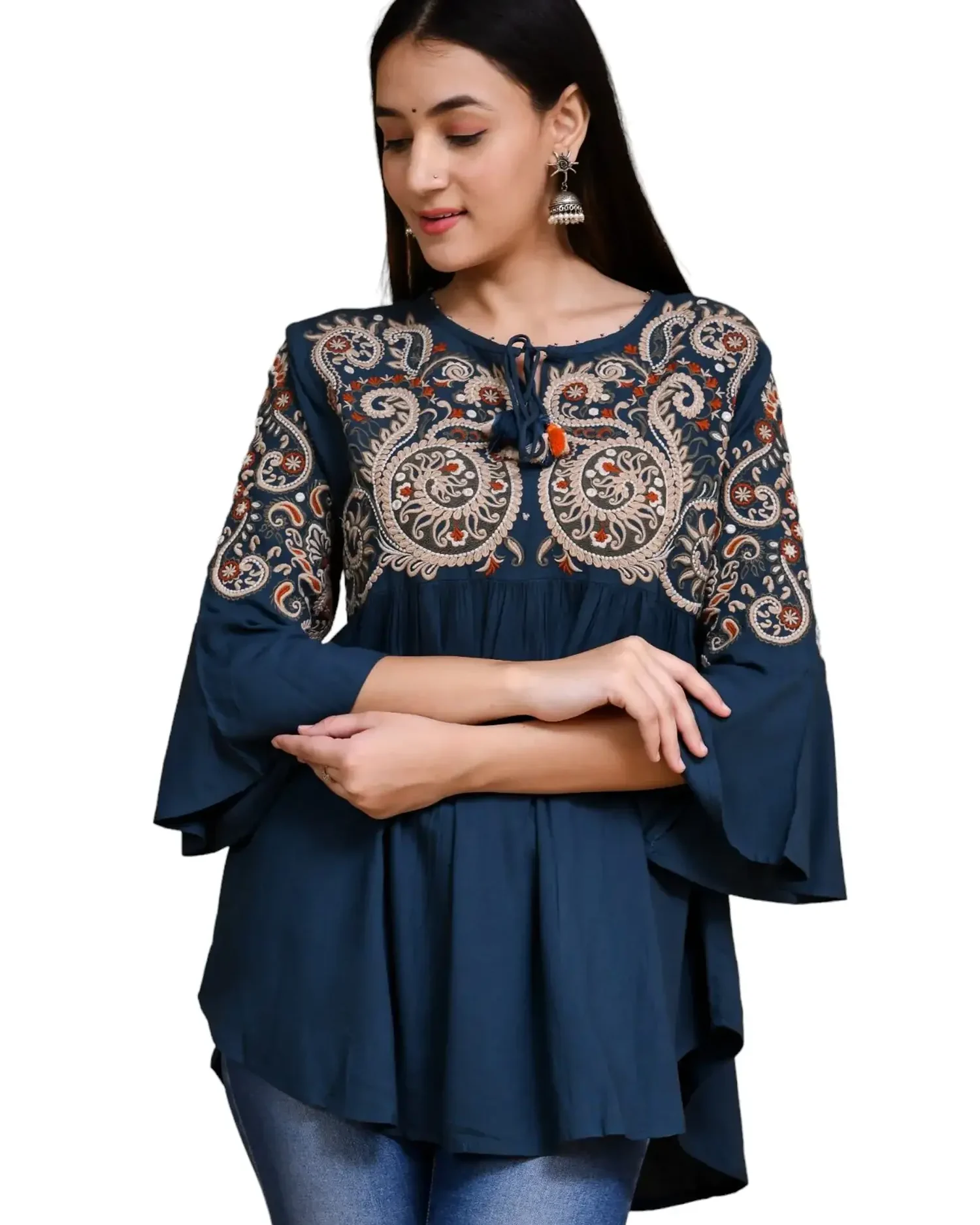 Embroidered Blue Top for Women