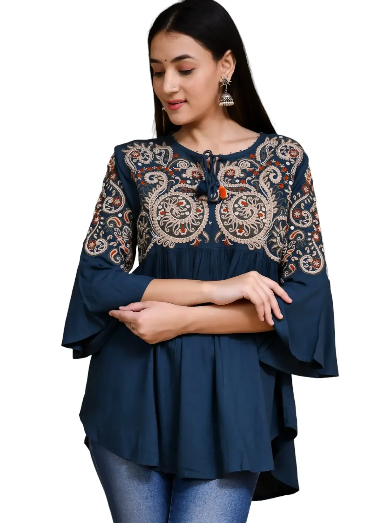 Embroidered Blue Top for Women