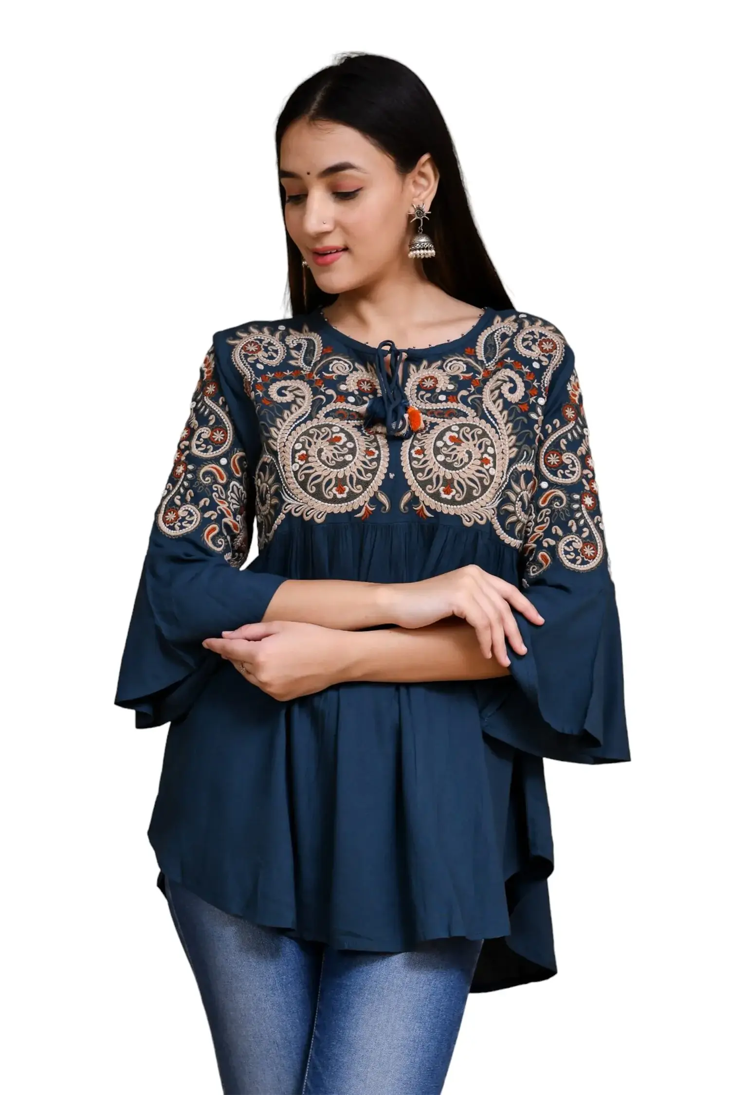 Embroidered Blue Top for Women