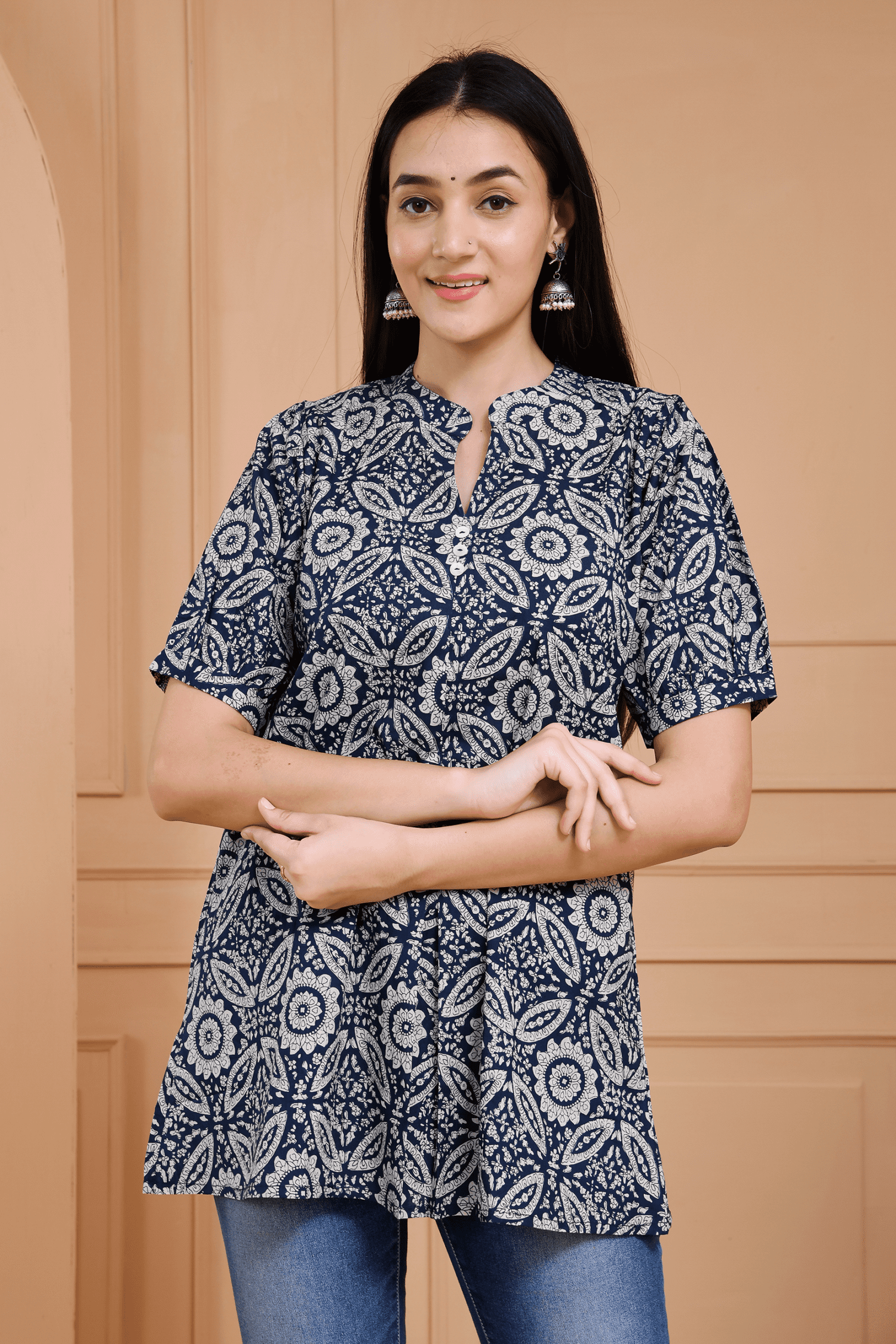 Block Printed Cotton Short Kurti