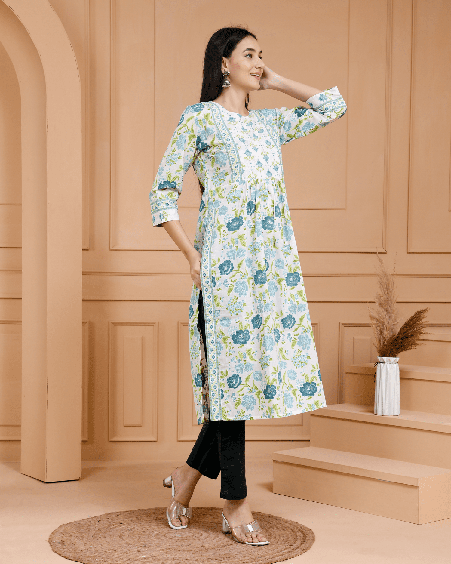 cotton kurta and pant set floral print