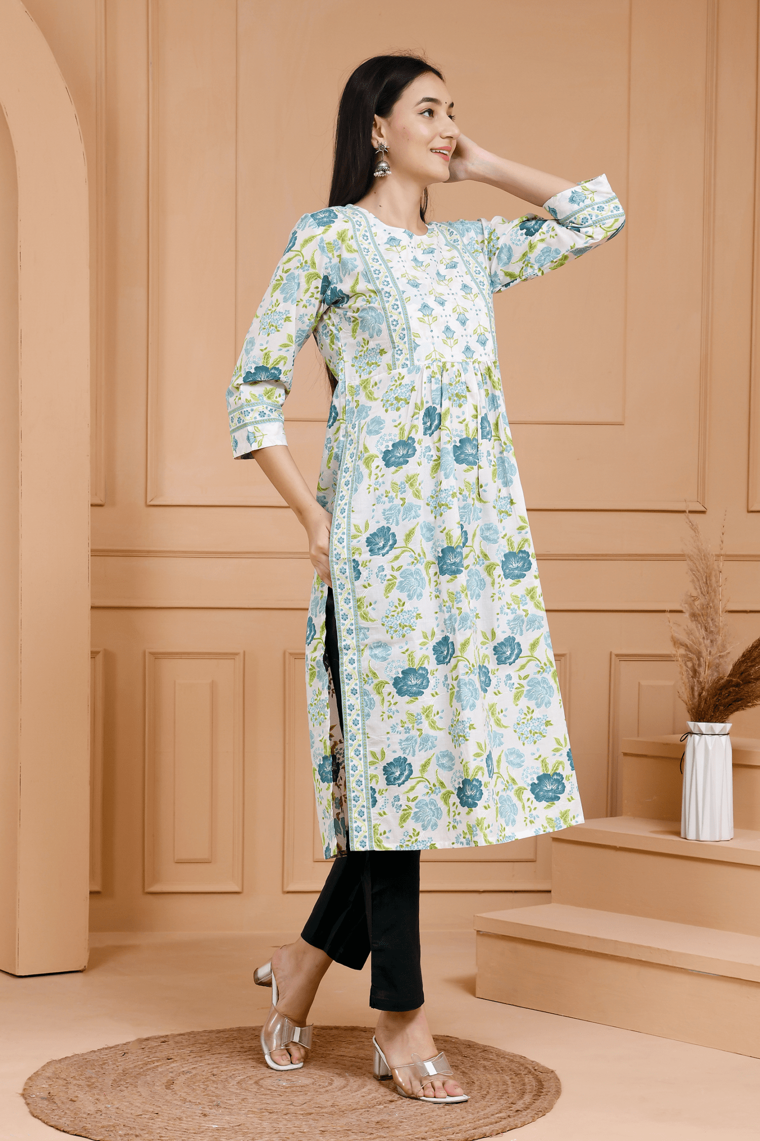 cotton kurta and pant set floral print