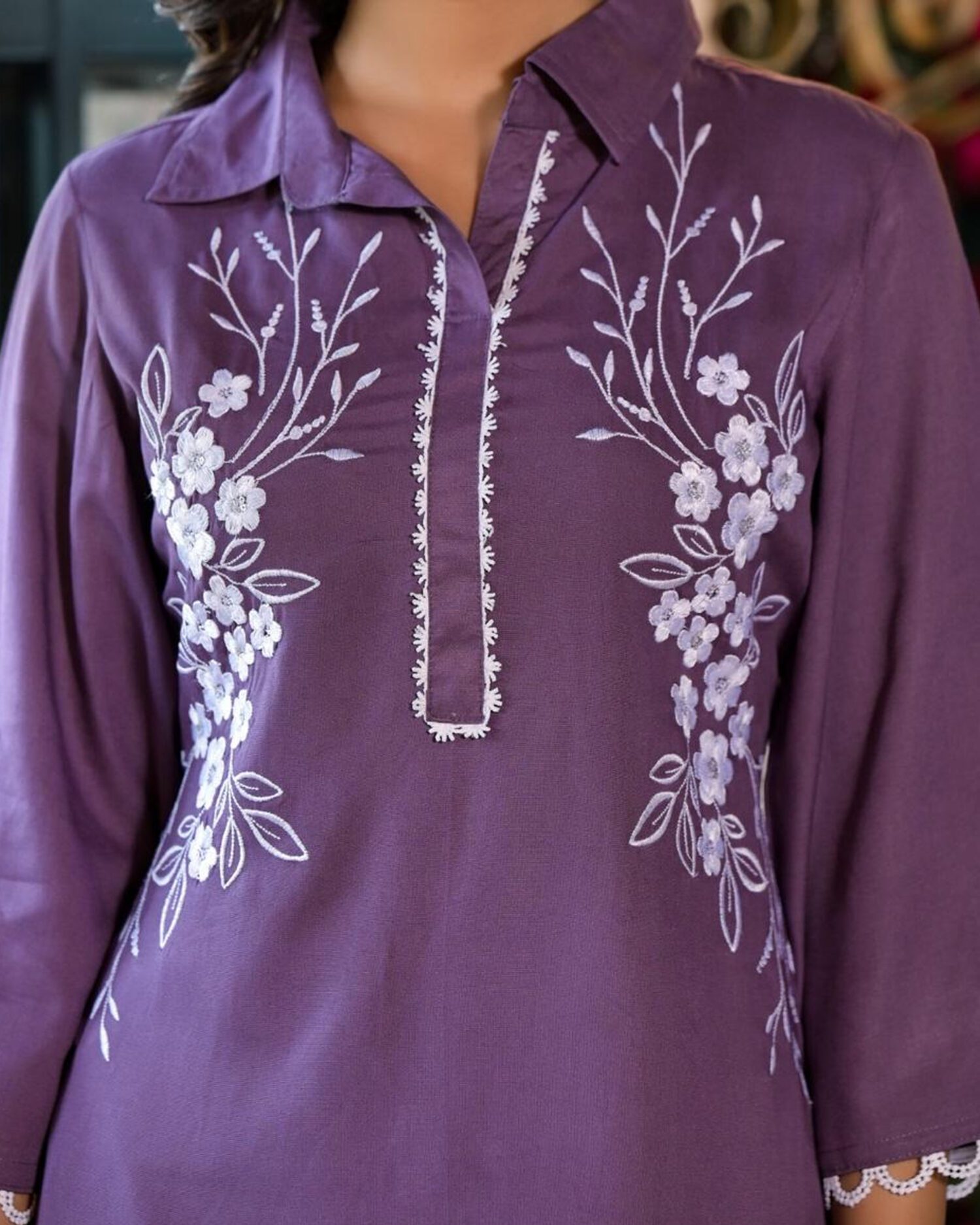 Purple Floral Embroidery Co-ord Set