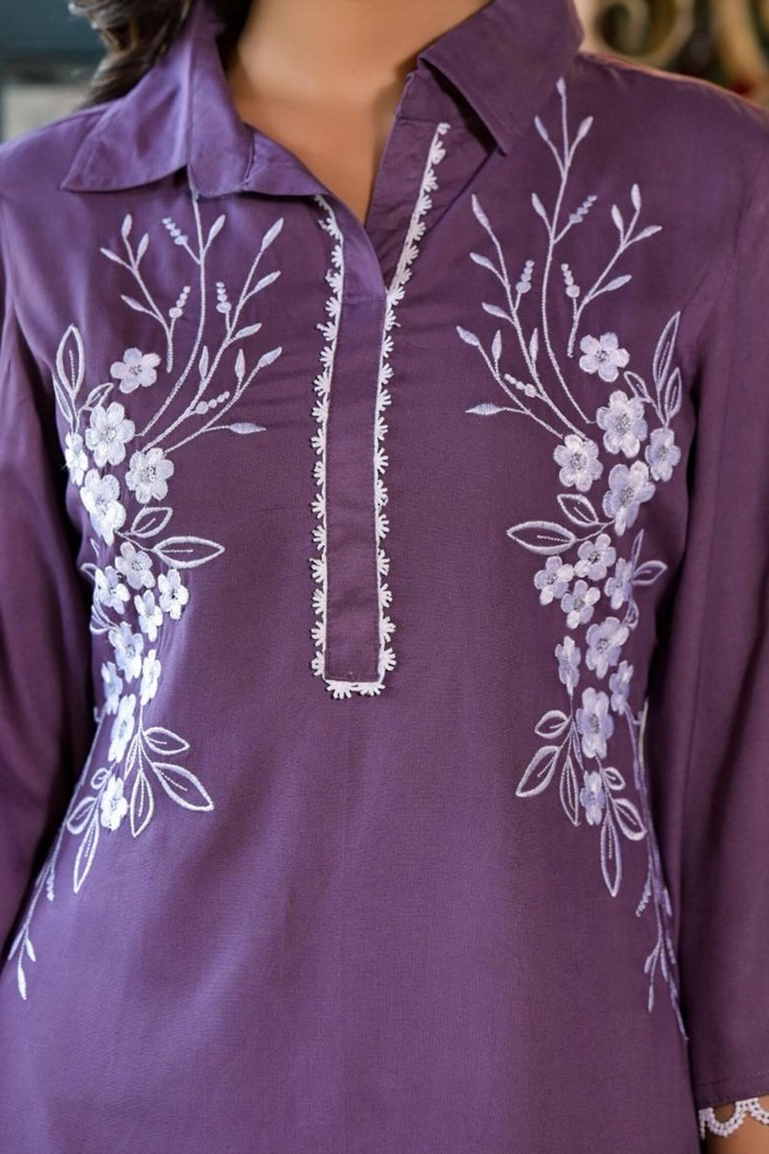 Purple Floral Embroidery Co-ord Set