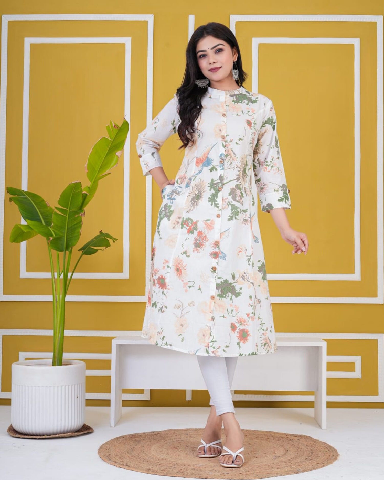 floral print straight long kurti