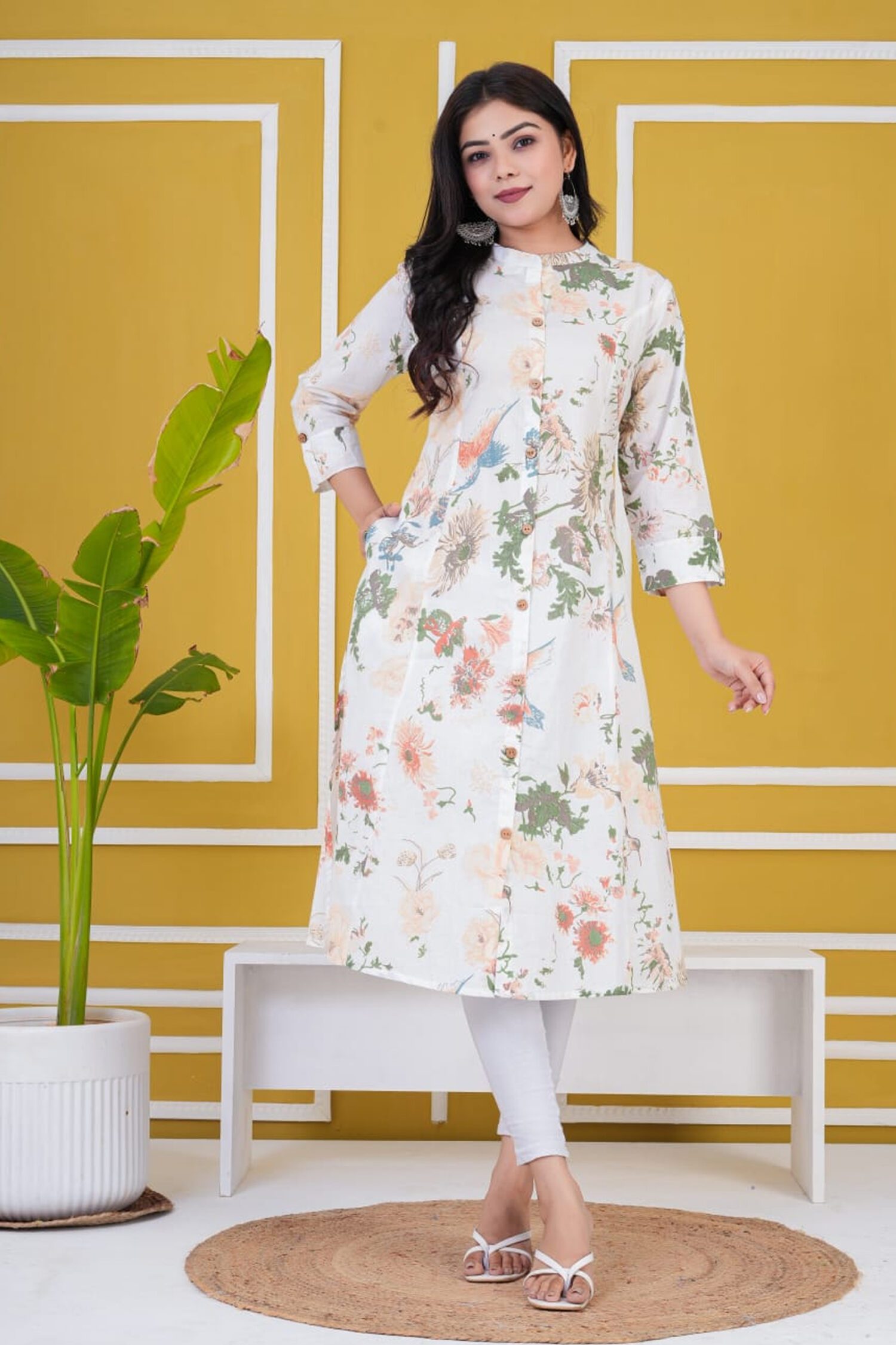 floral print straight long kurti