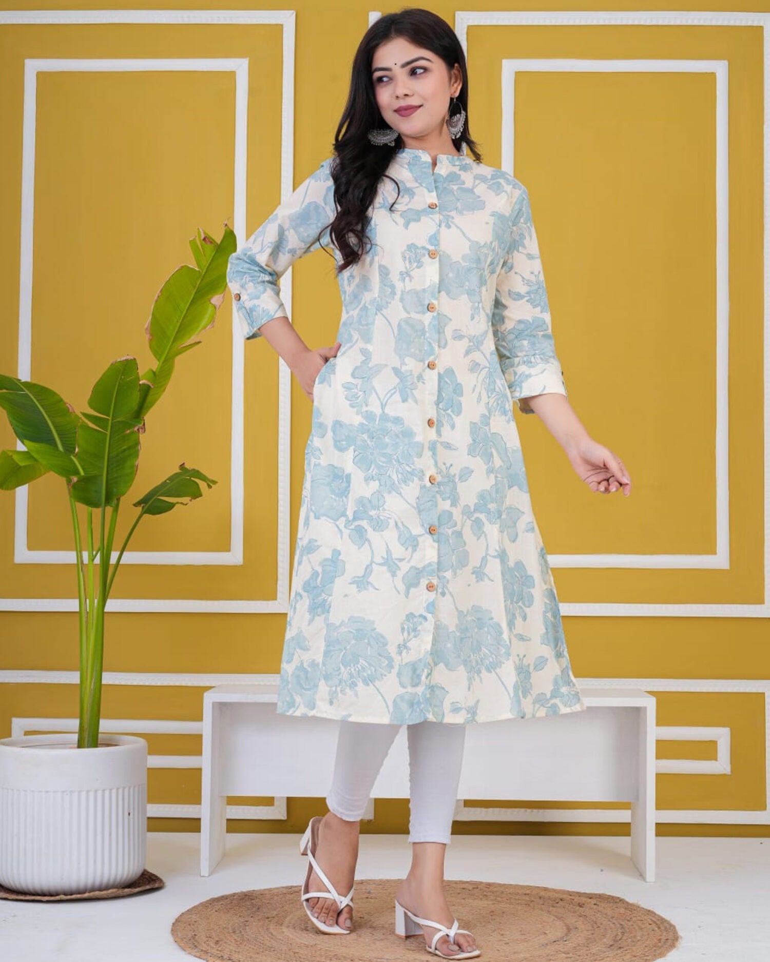 handblock printed white cotton kurti