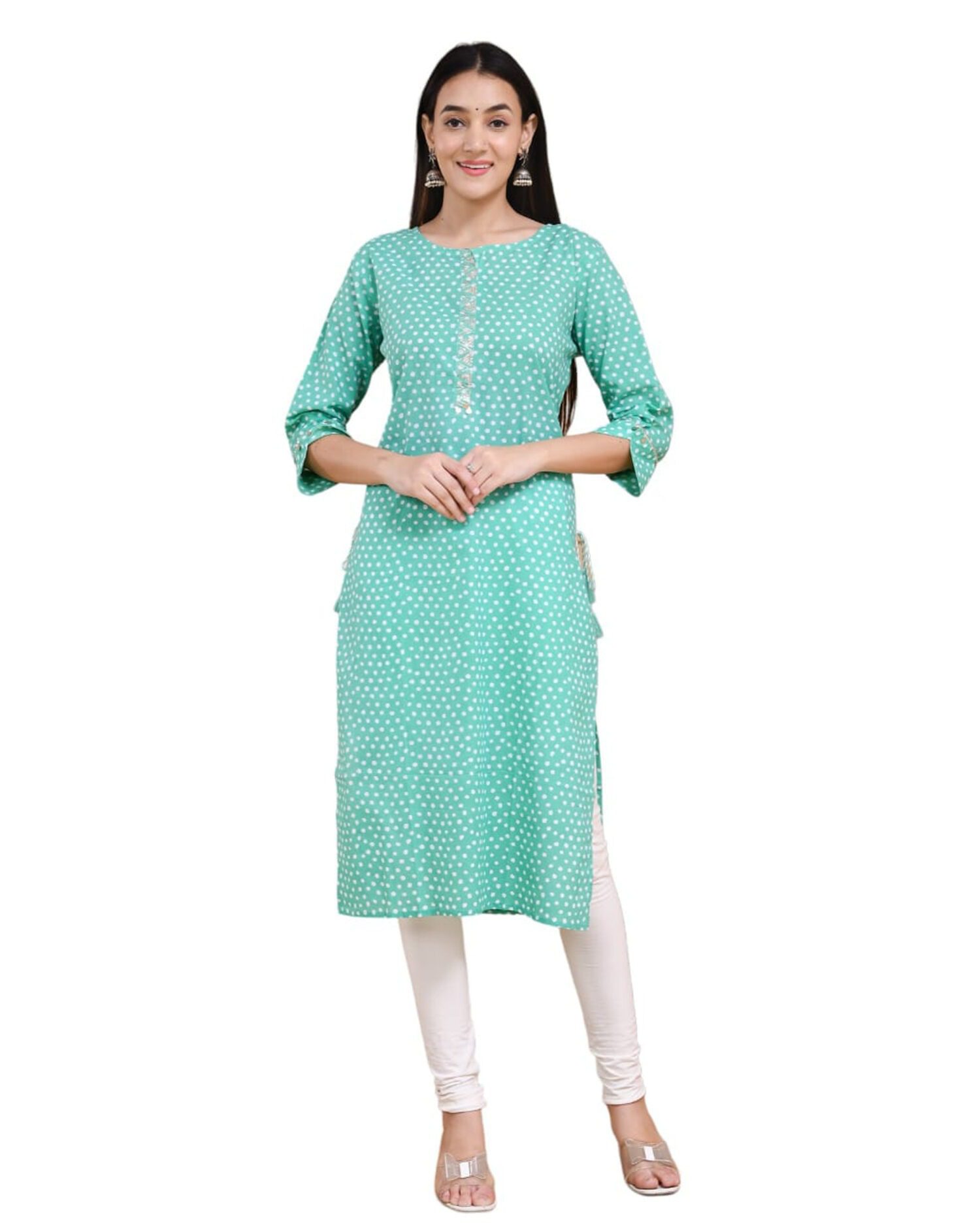 sky blue printed long kurti