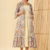 Floral Print Long Gown with Jacket in Cotton
