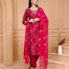 Cotton Muslin Bandhani Pink Suit