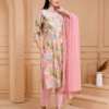 Women Peach Embroidered Three Piece Suit Set