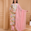 Peach Embroidered Three Piece Suit Set