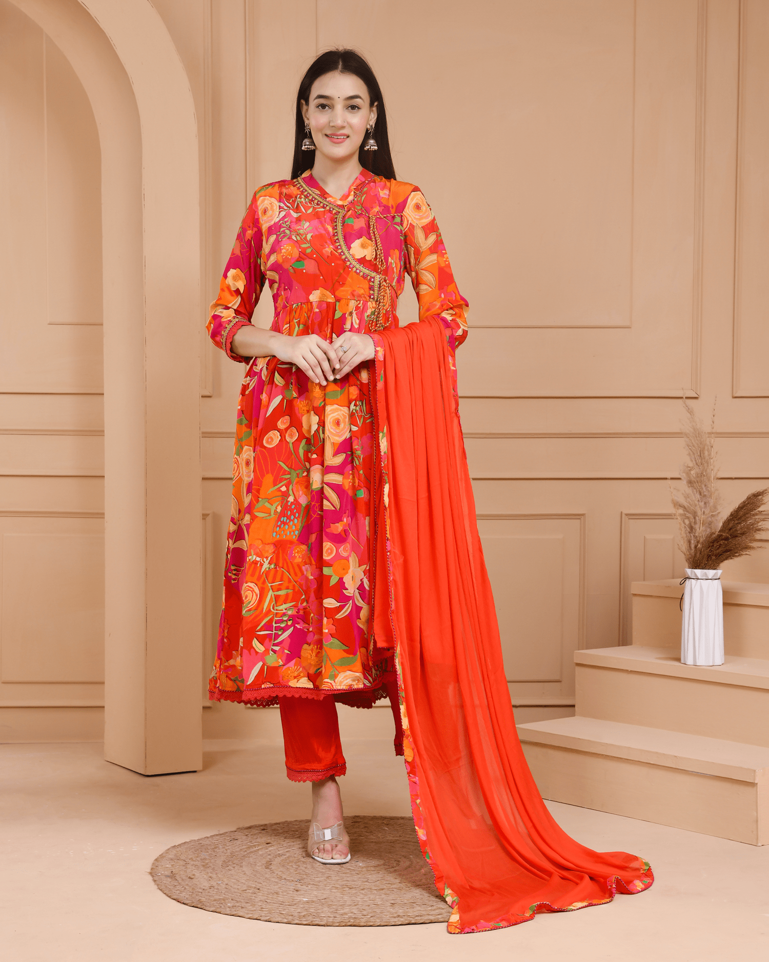 Orange Angrakha Three Piece Suit