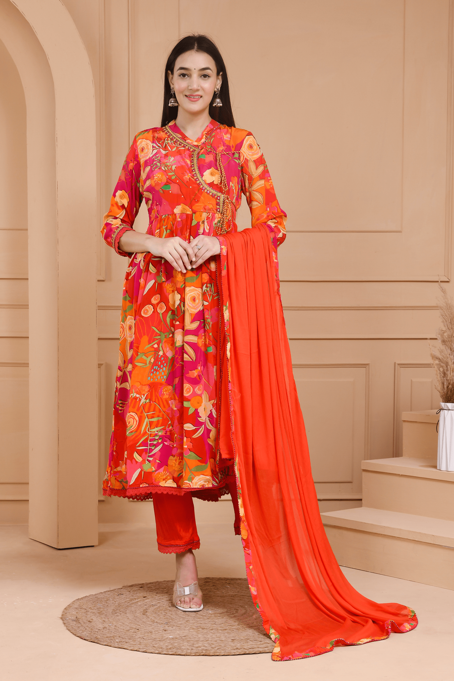 Orange Angrakha Three Piece Suit