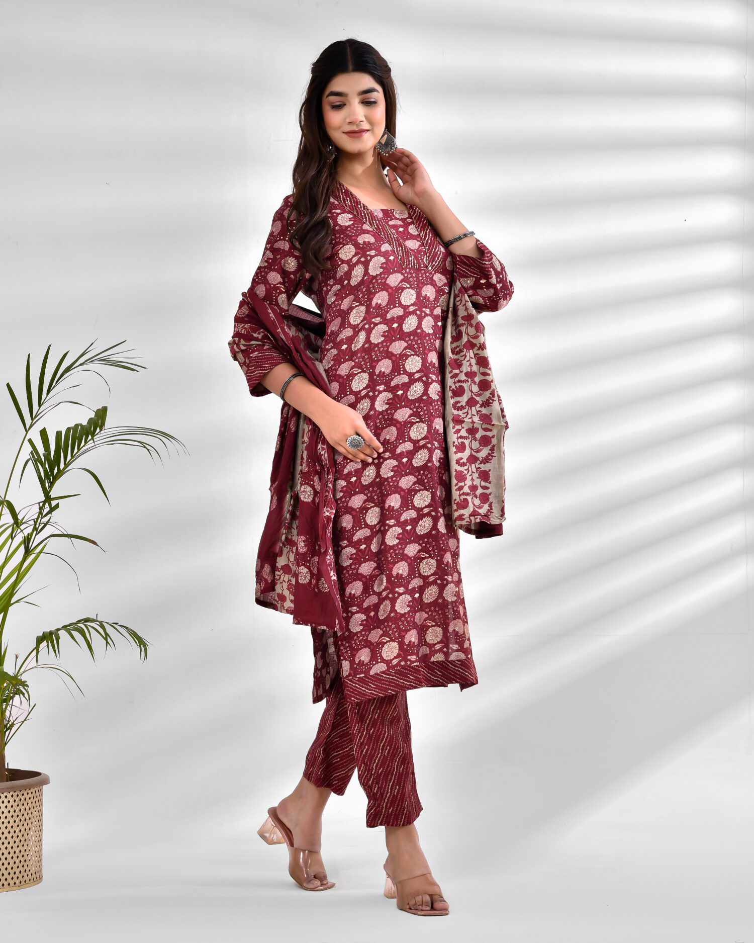 Maroon Three Piece Kurta Set