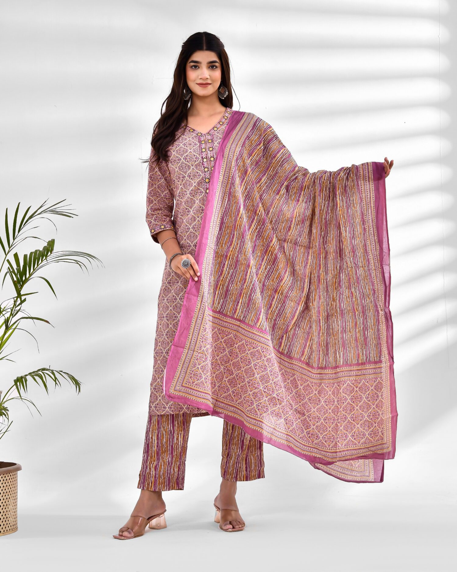 Floral Printed Three-Piece Kurta Set