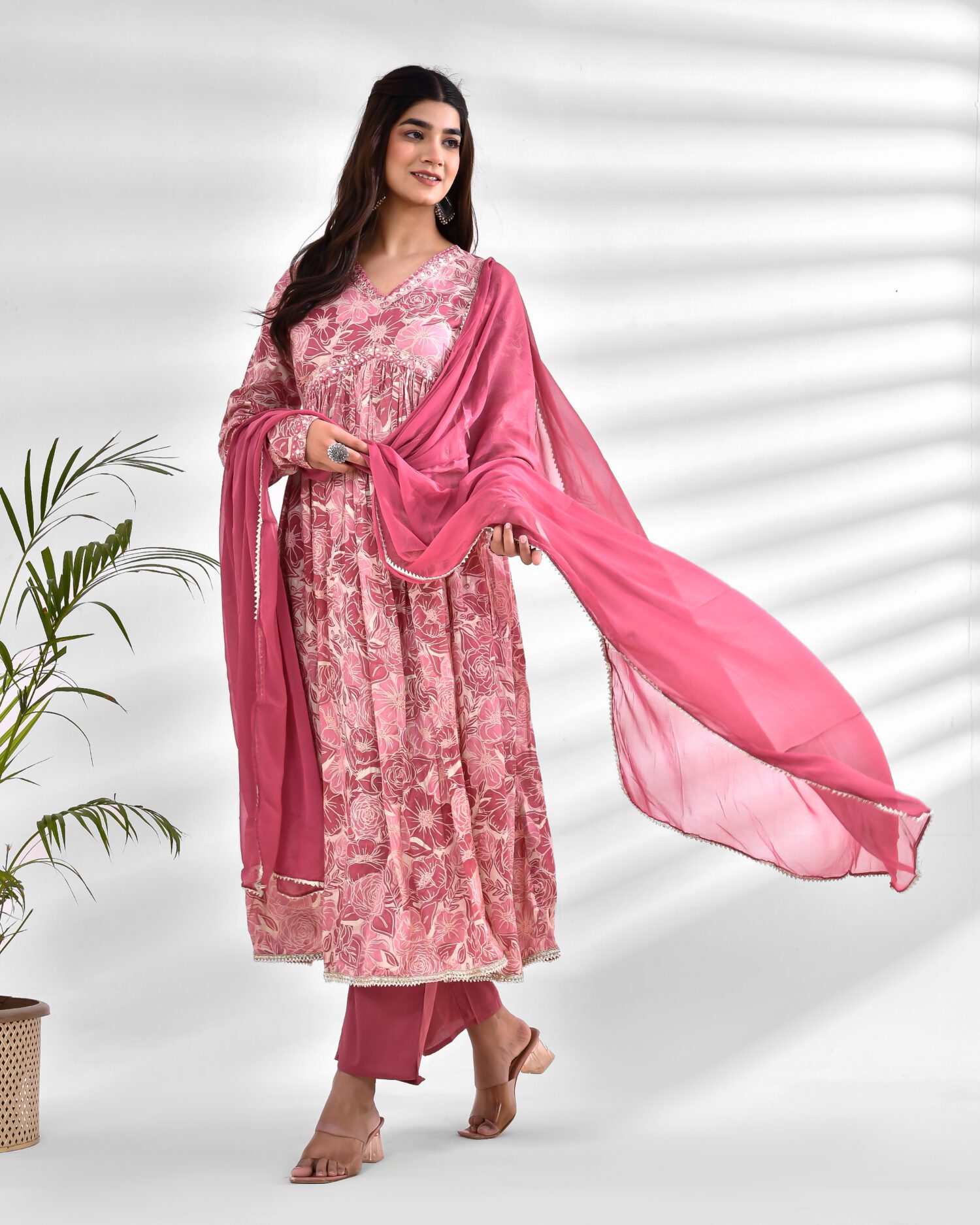 Rose Pink Aliya Cut Anarkali