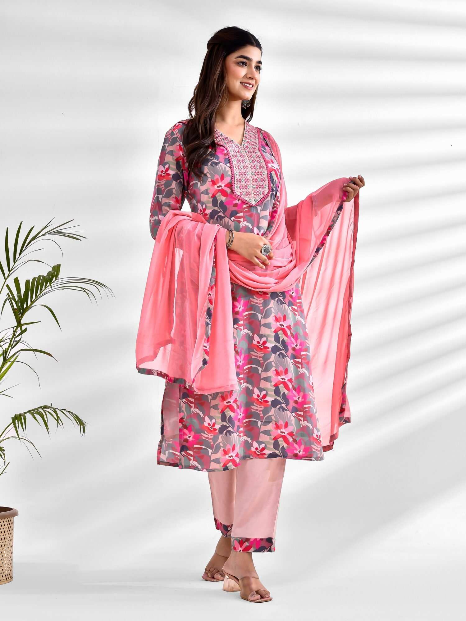 Pink Floral Kurta Set