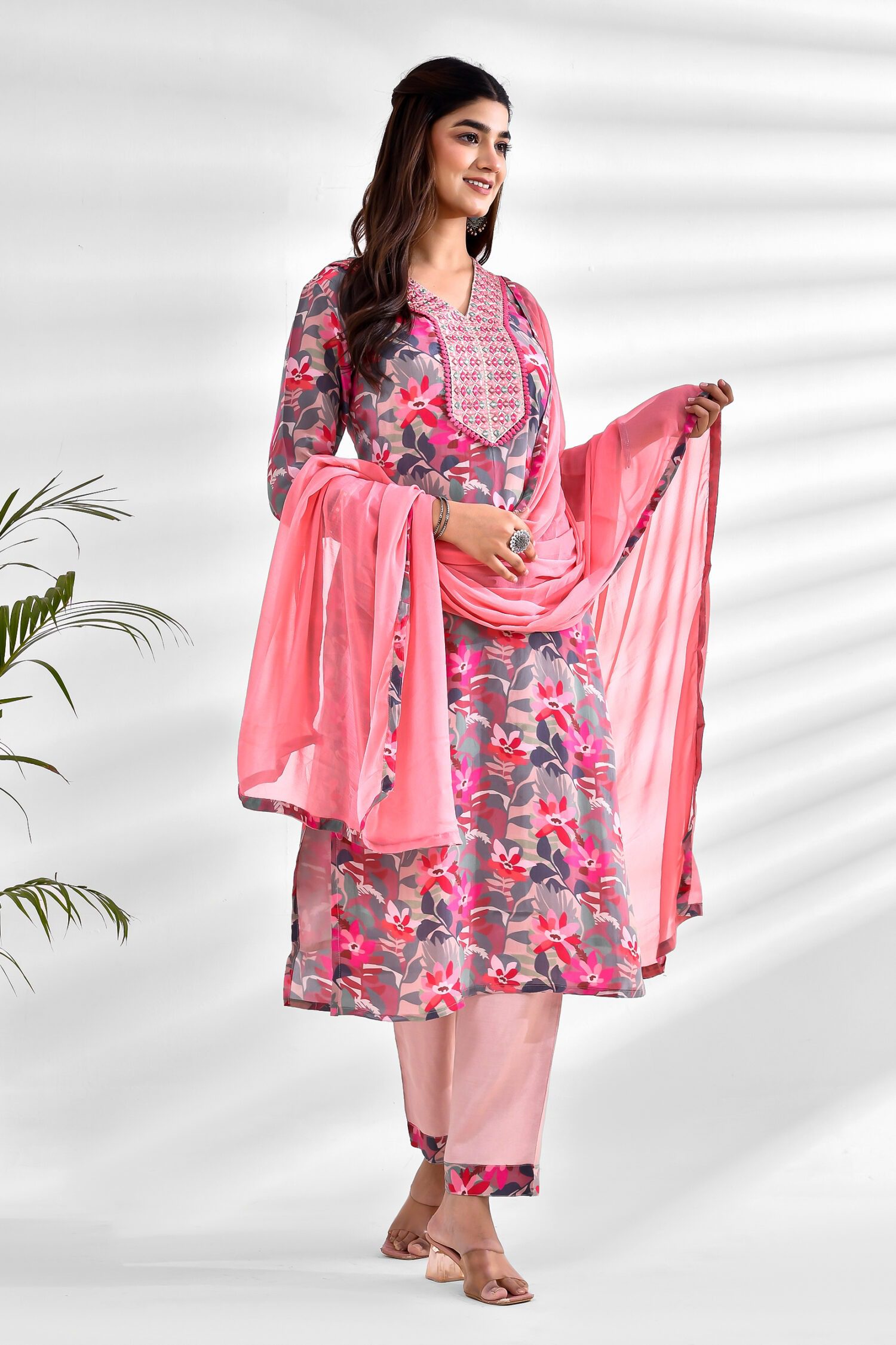 Pink Floral Kurta Set