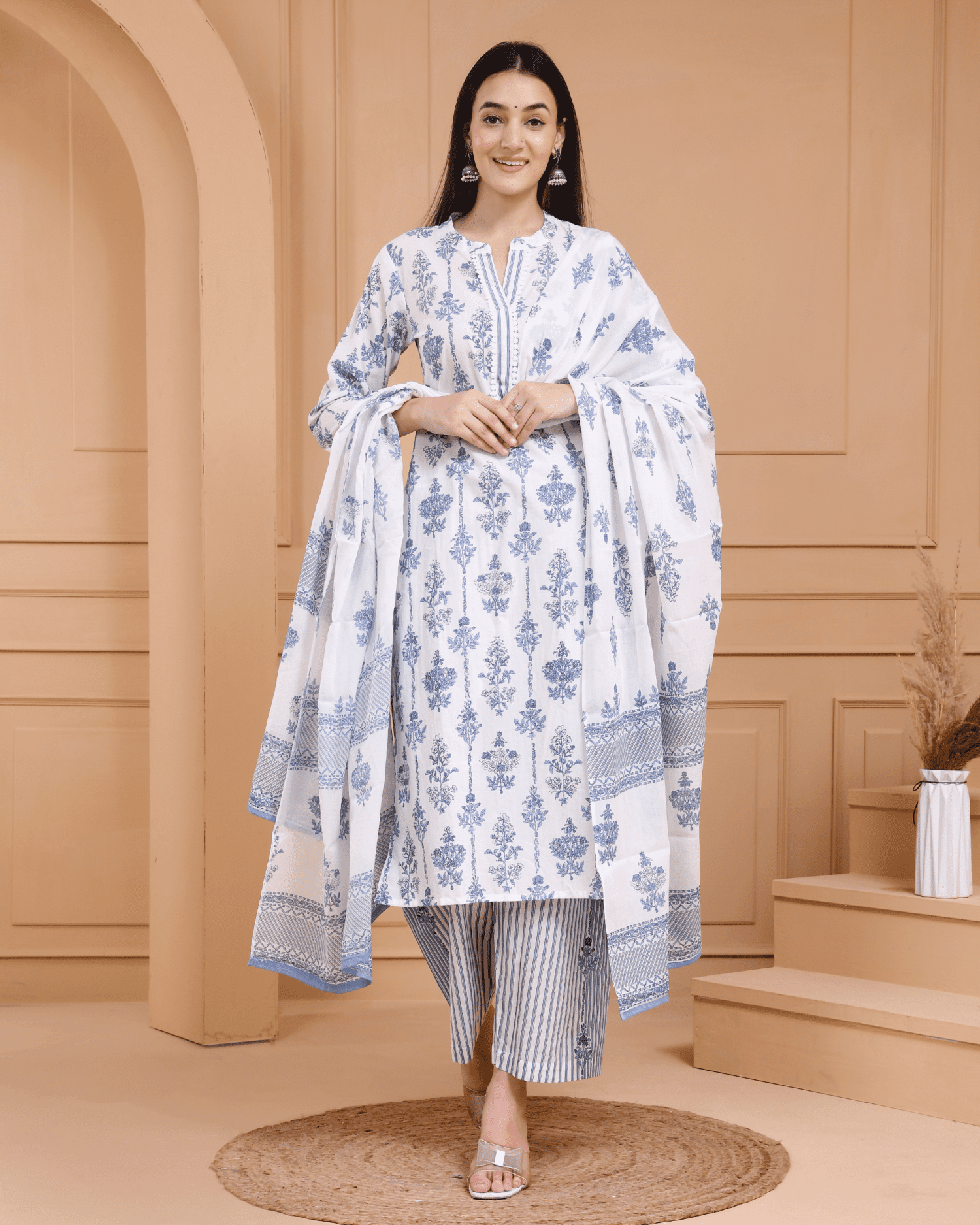 White Floral Kurta Set