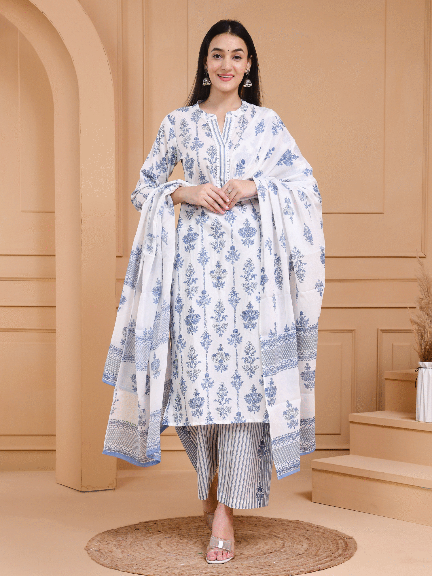 White Floral Kurta Set