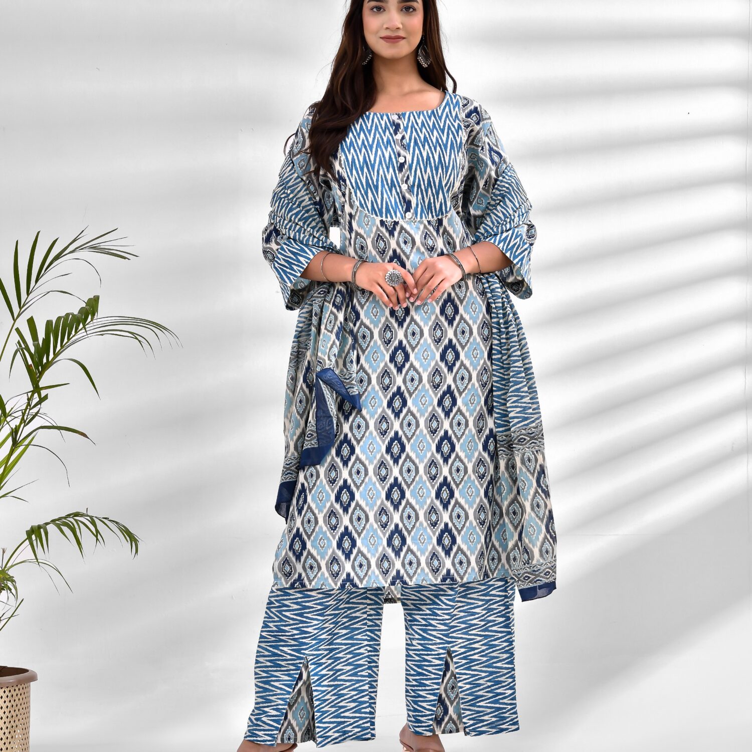 Blue Cotton Kurta Palazzo Set