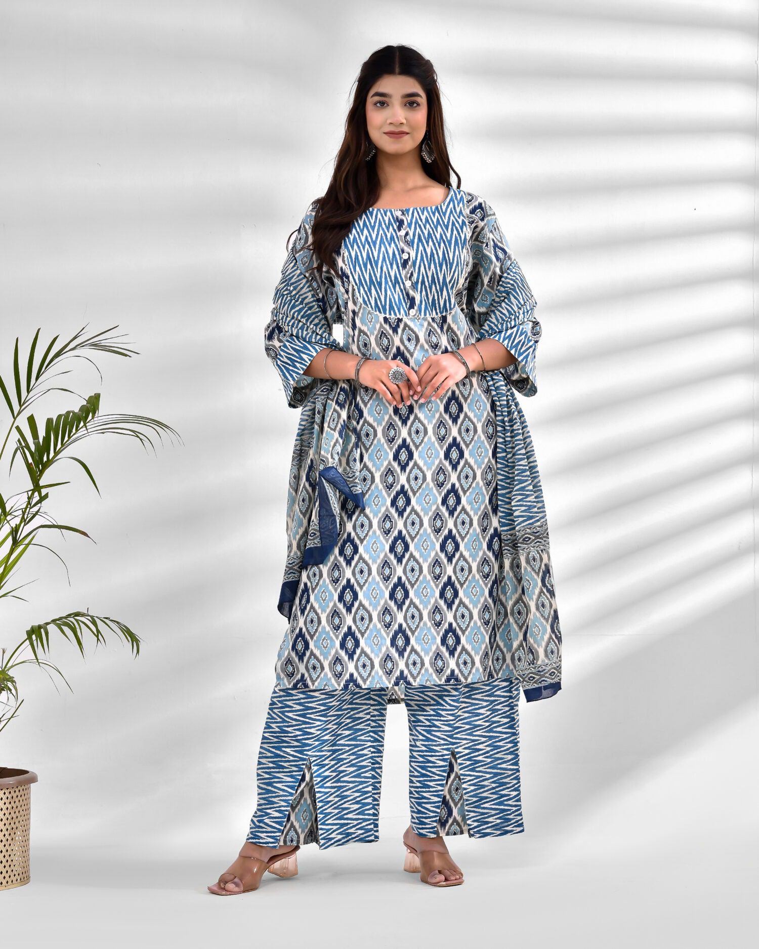 Blue Cotton Kurta Palazzo Set