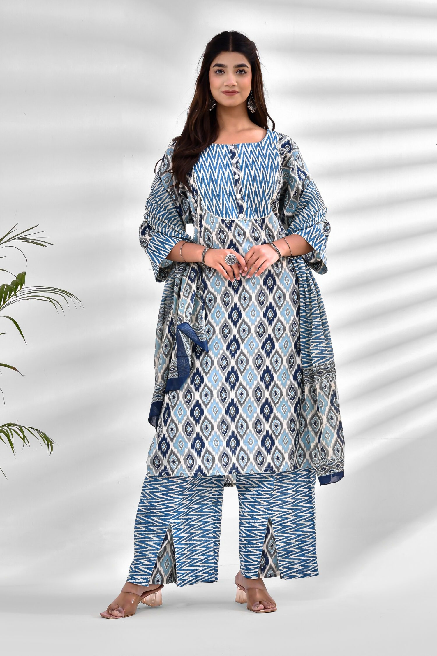 Blue Cotton Kurta Palazzo Set