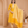 Yellow Cotton Printed Dupatta Set women