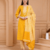 Yellow Cotton Printed Dupatta Set