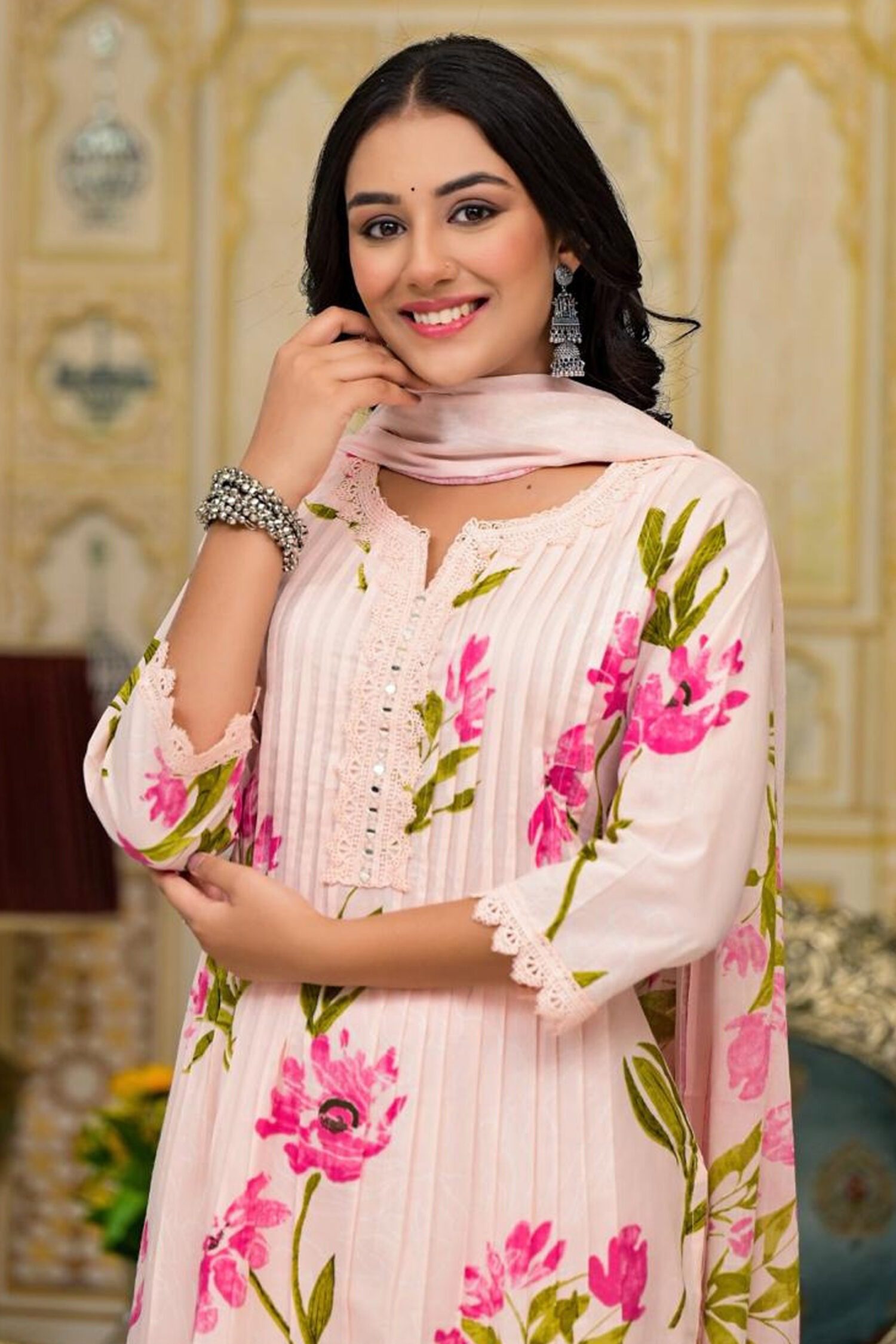 floral printed crew neck kurta