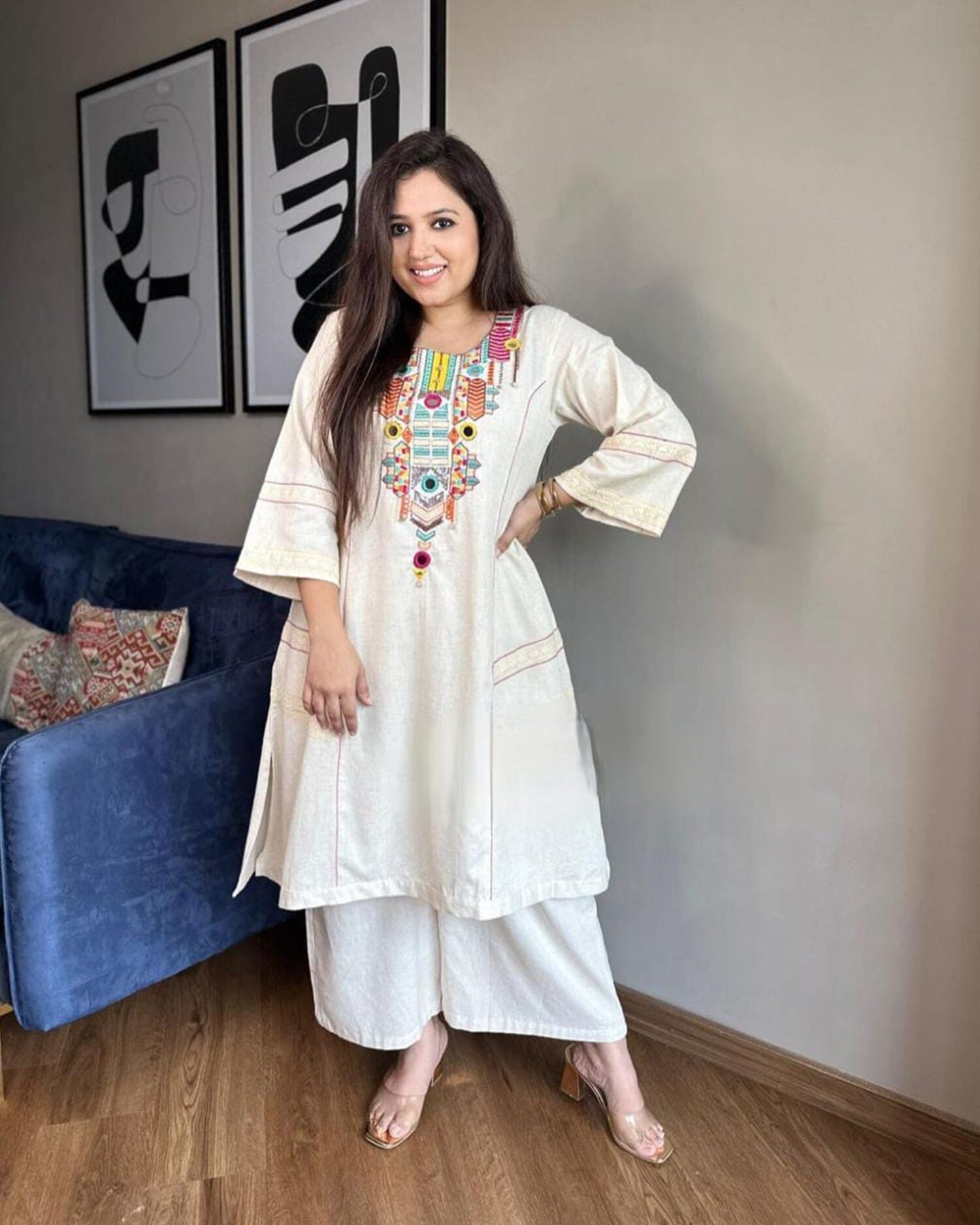 Embroidery Khadi Kurta Palazzo Pant