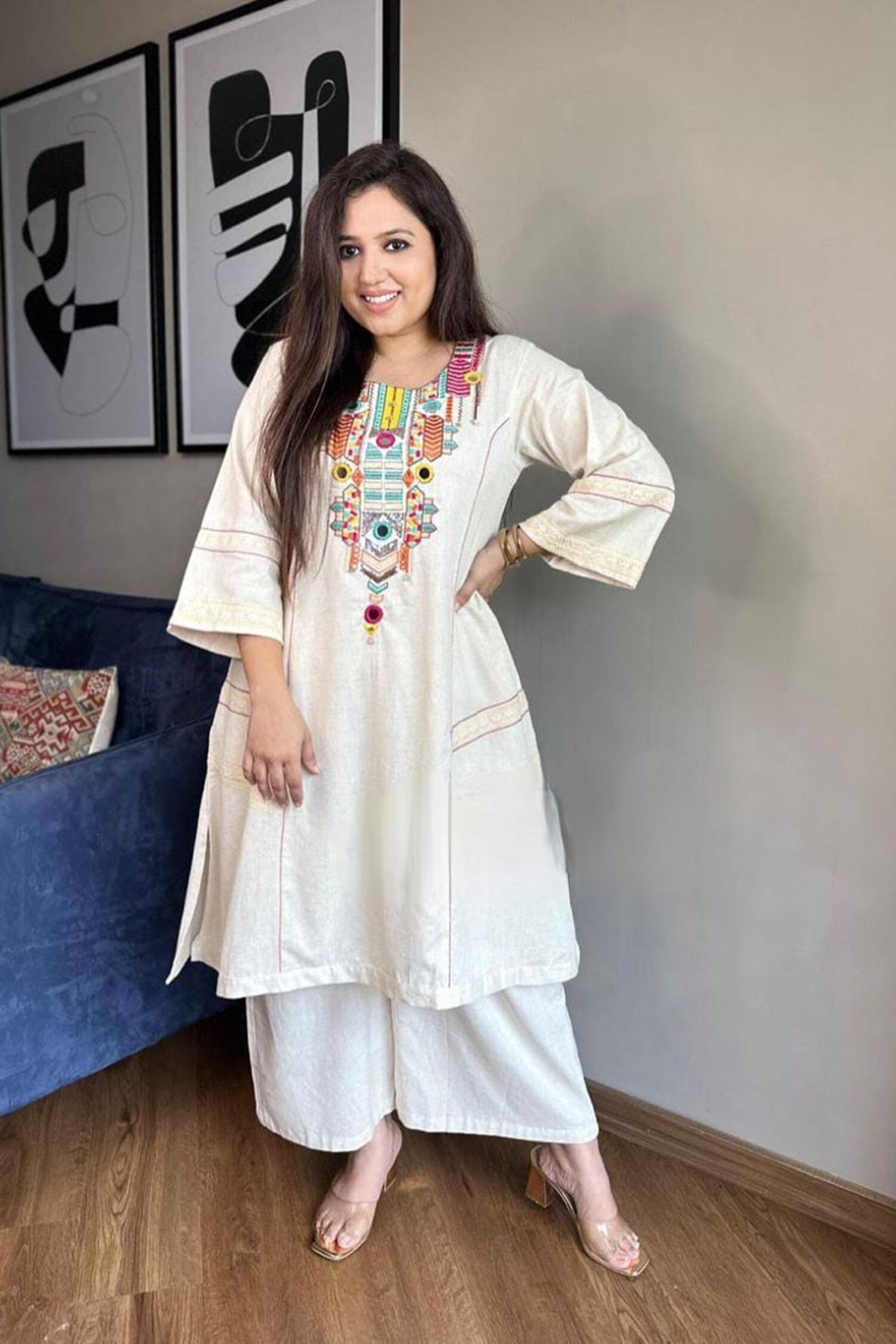 Embroidery Khadi Kurta Palazzo Pant