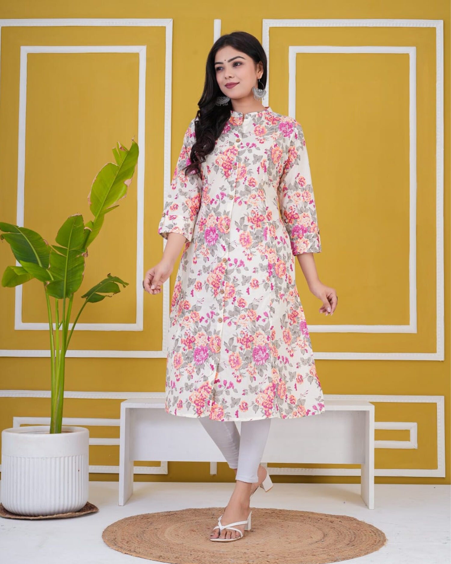 pink floral print cotton kurti