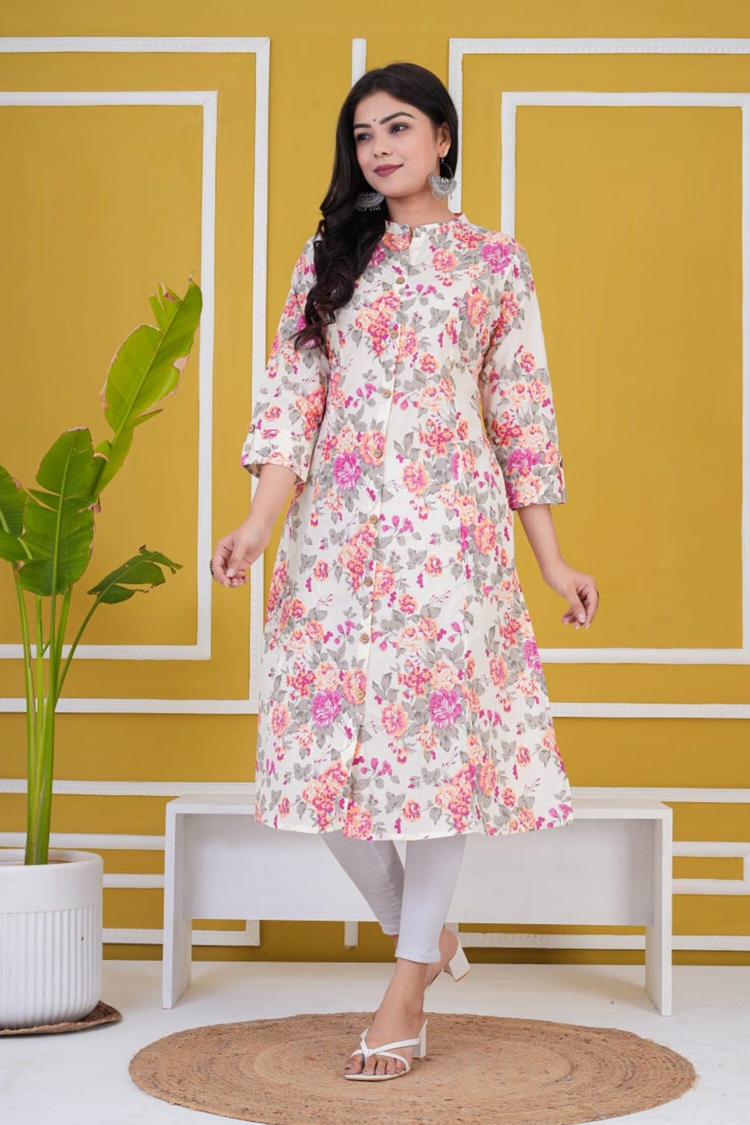 pink floral print cotton kurti