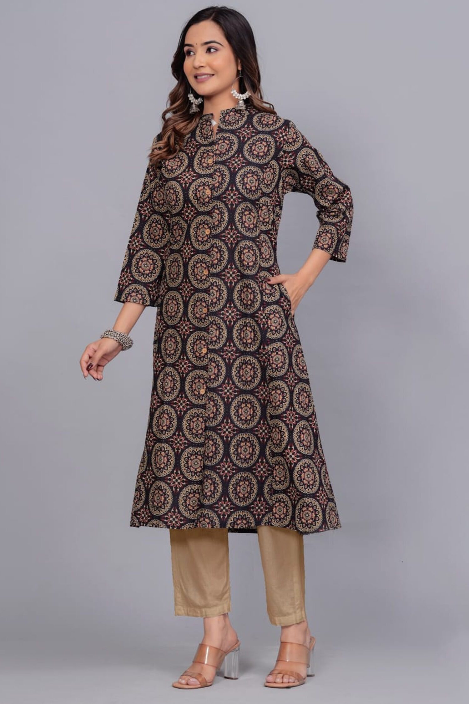 black handblock print cotton kurti