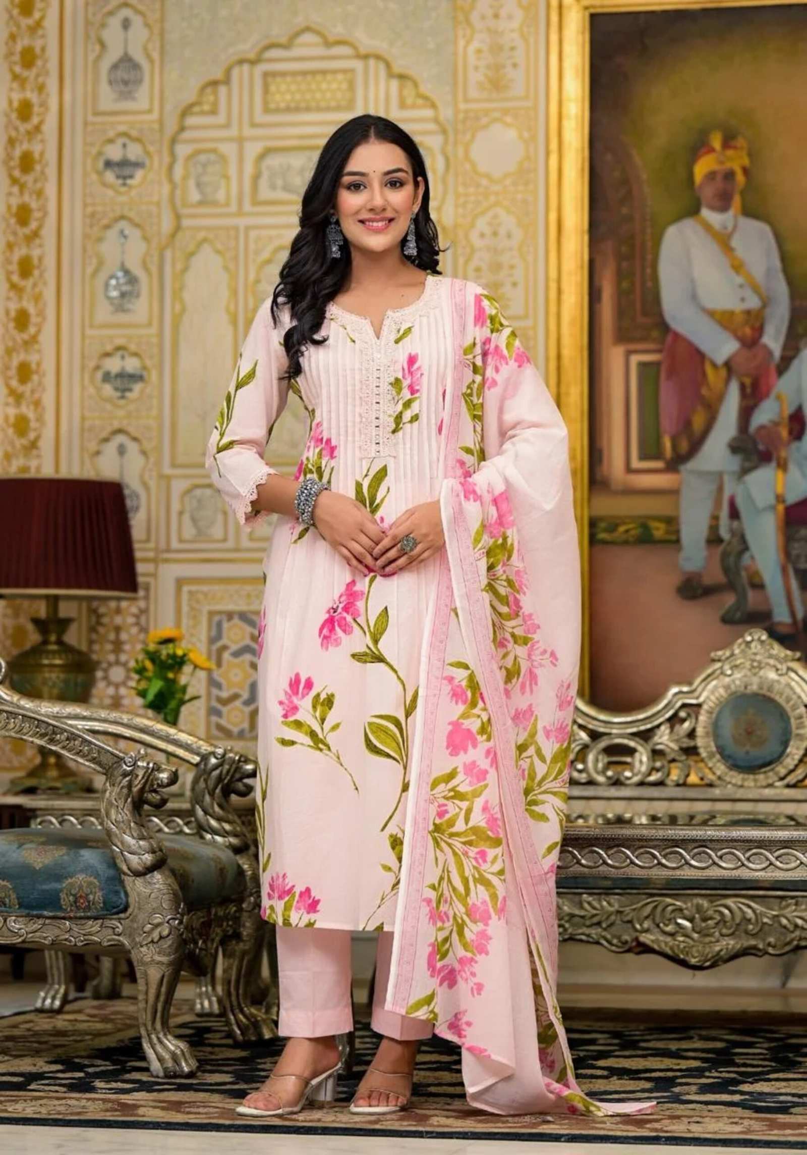 Floral Printed Three-Piece Suit