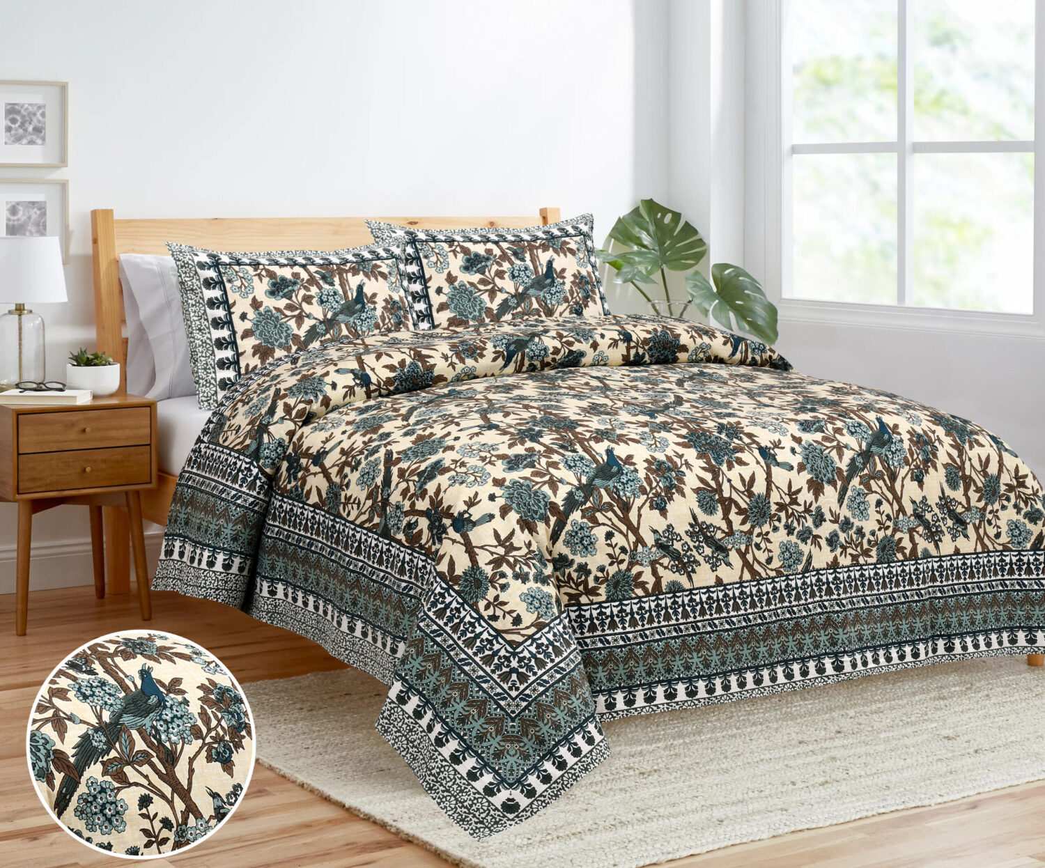Blue Bird Printed Bed Sheet