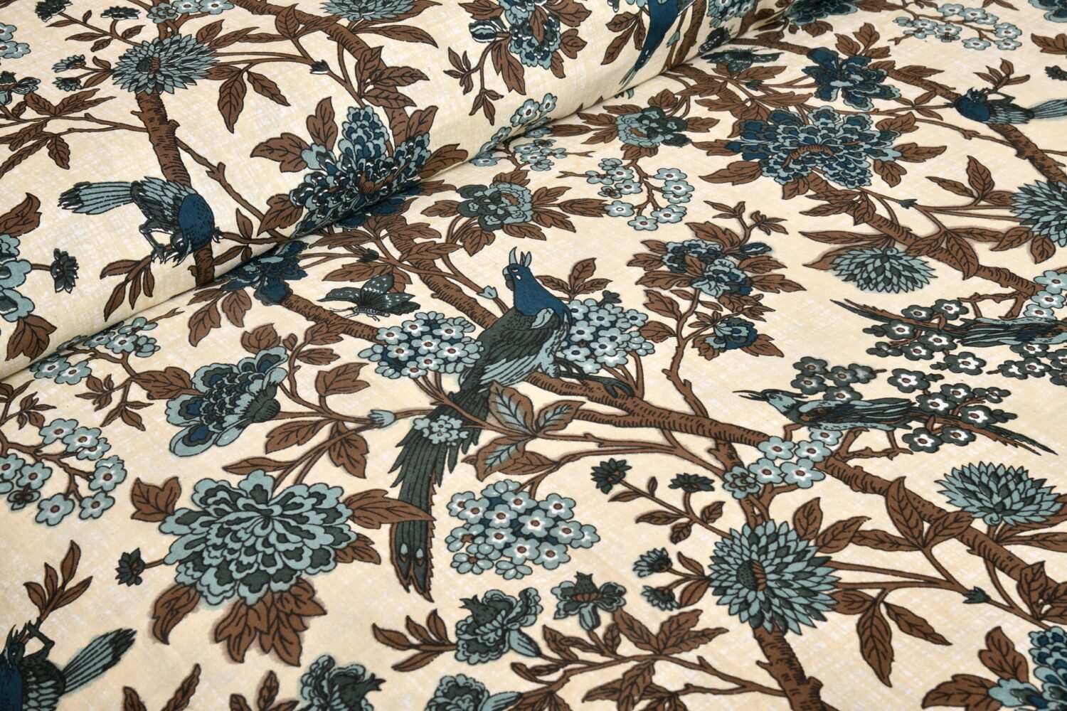 Blue & Brown Bird Printed Bed Sheet
