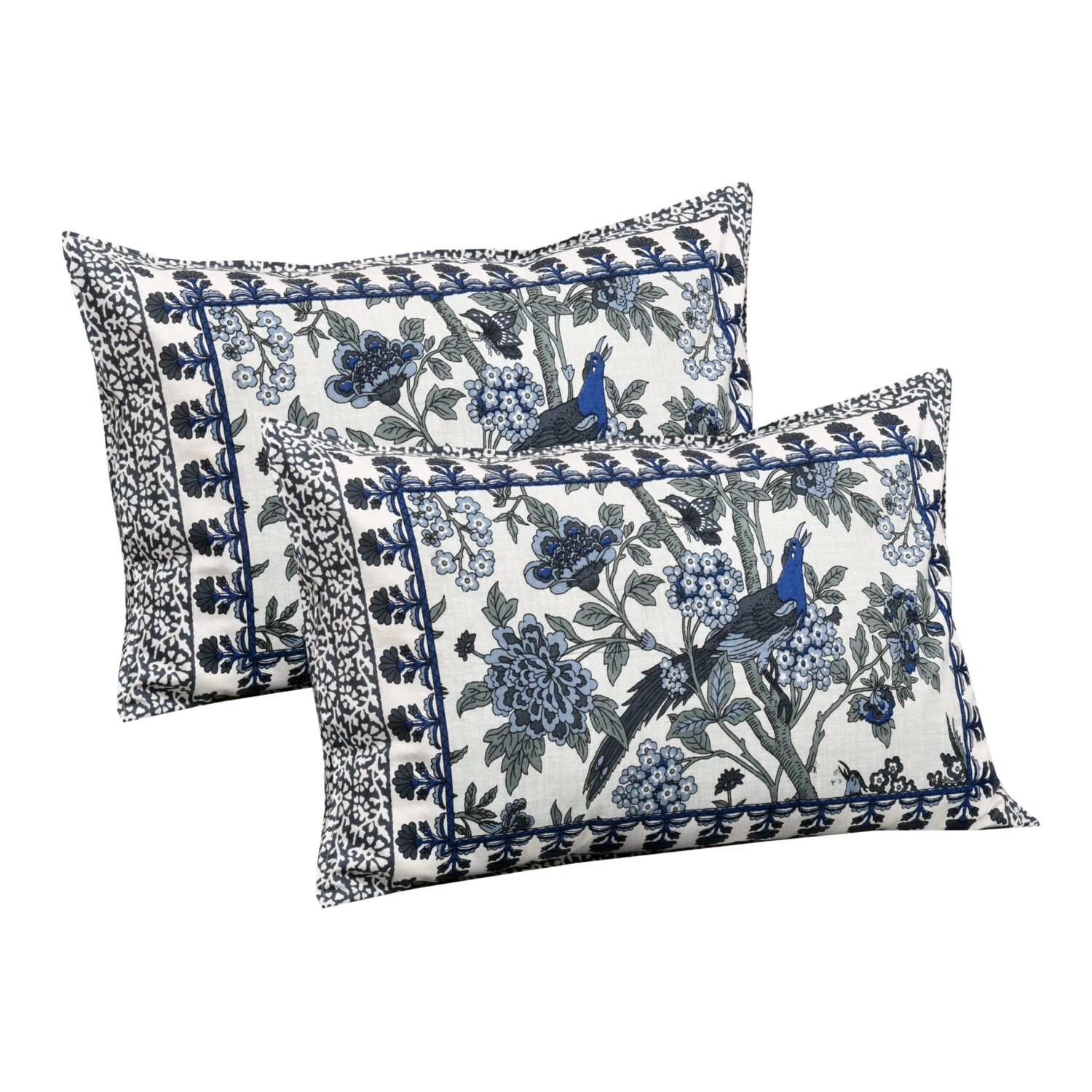Dark Blue Bird Printed Bed Sheet