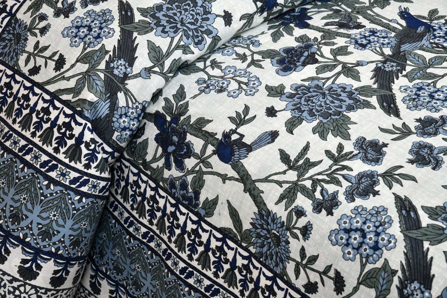 Dark Blue Bird Printed Bed Sheet