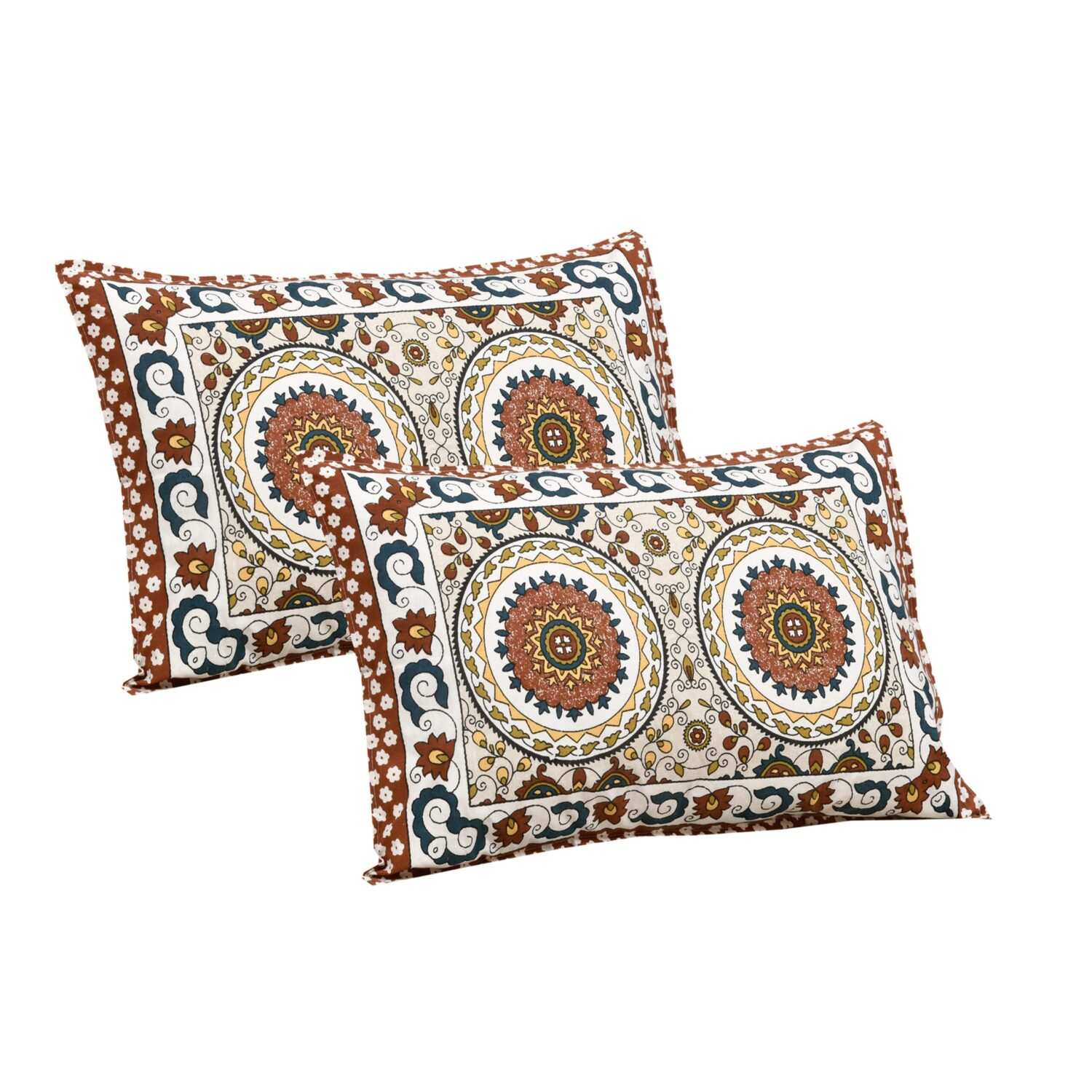 Brown Jaipuri Cotton Patola Printed Double Bed Sheet Set