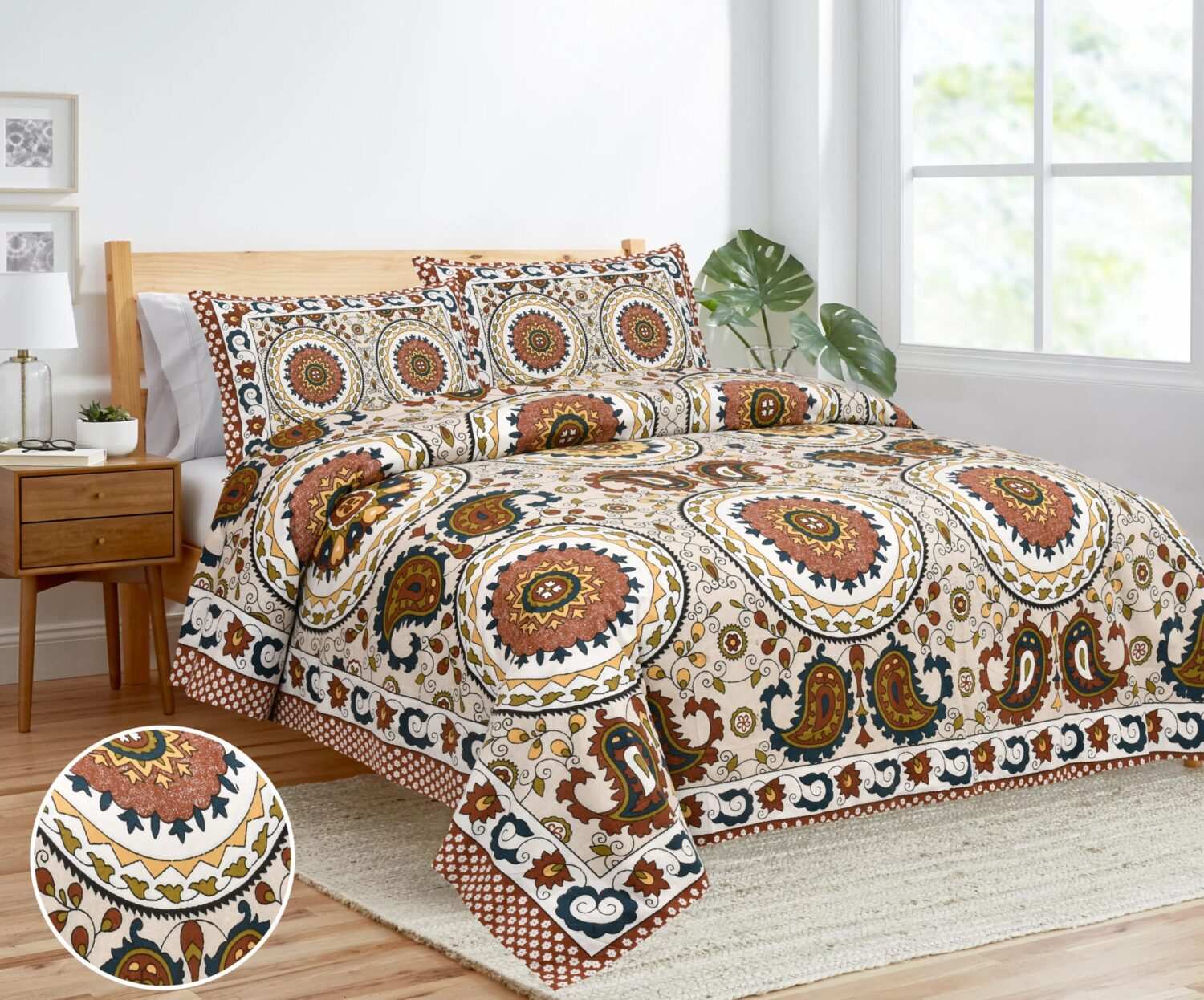 Brown Jaipuri Cotton Patola Printed Double Bed Sheet