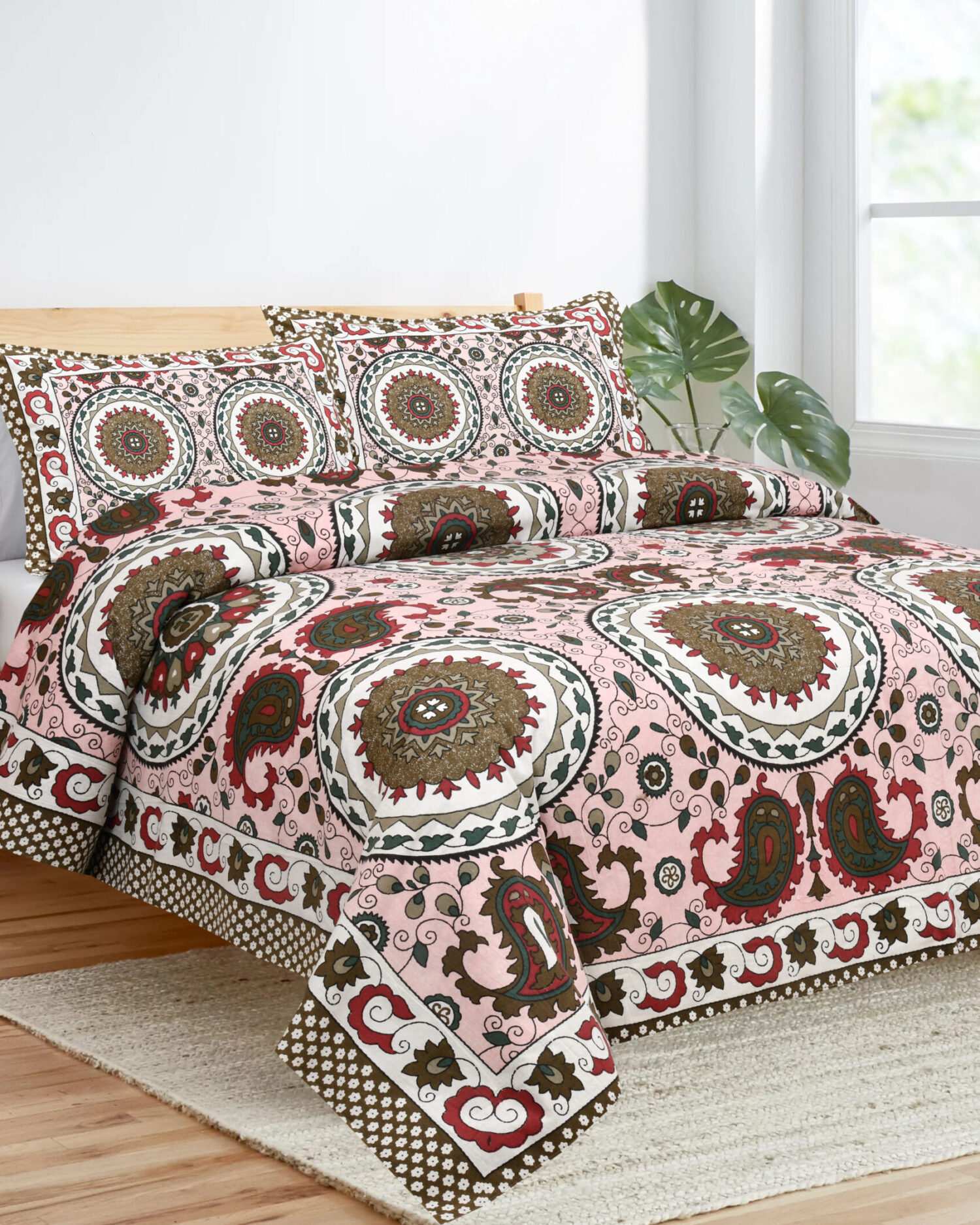 Jaipuri Cotton Patola Printed Double Bed Sheet Set