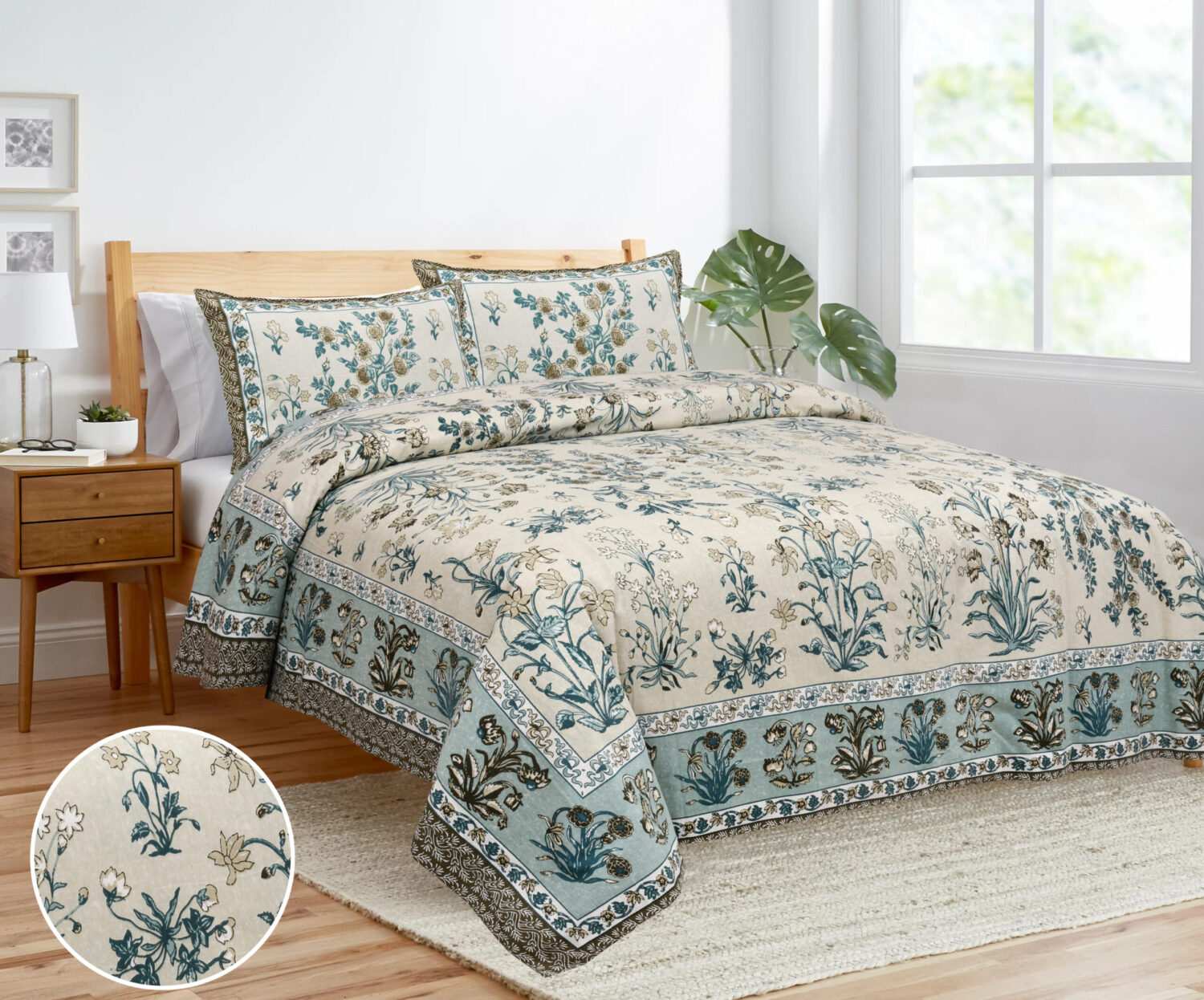 Sea Green Jaipuri King Size Bedsheet