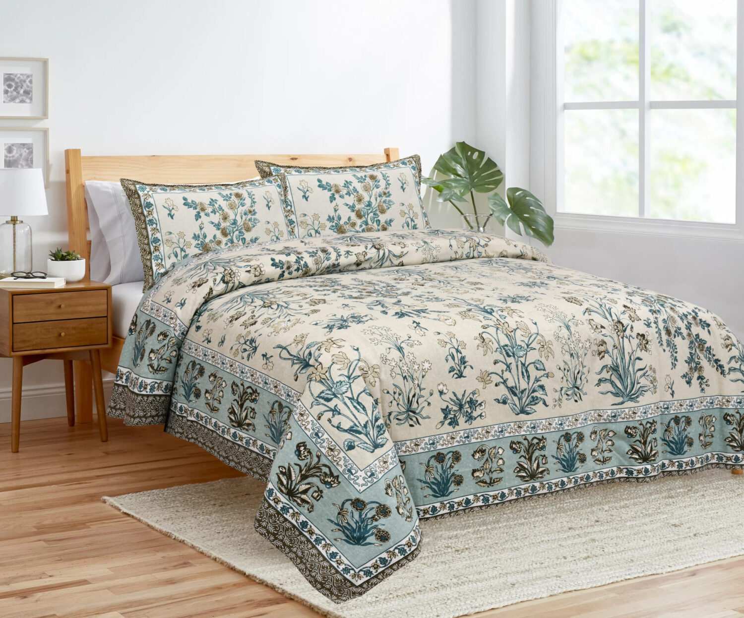 Sea Green Cotton Jaipuri Bedsheet